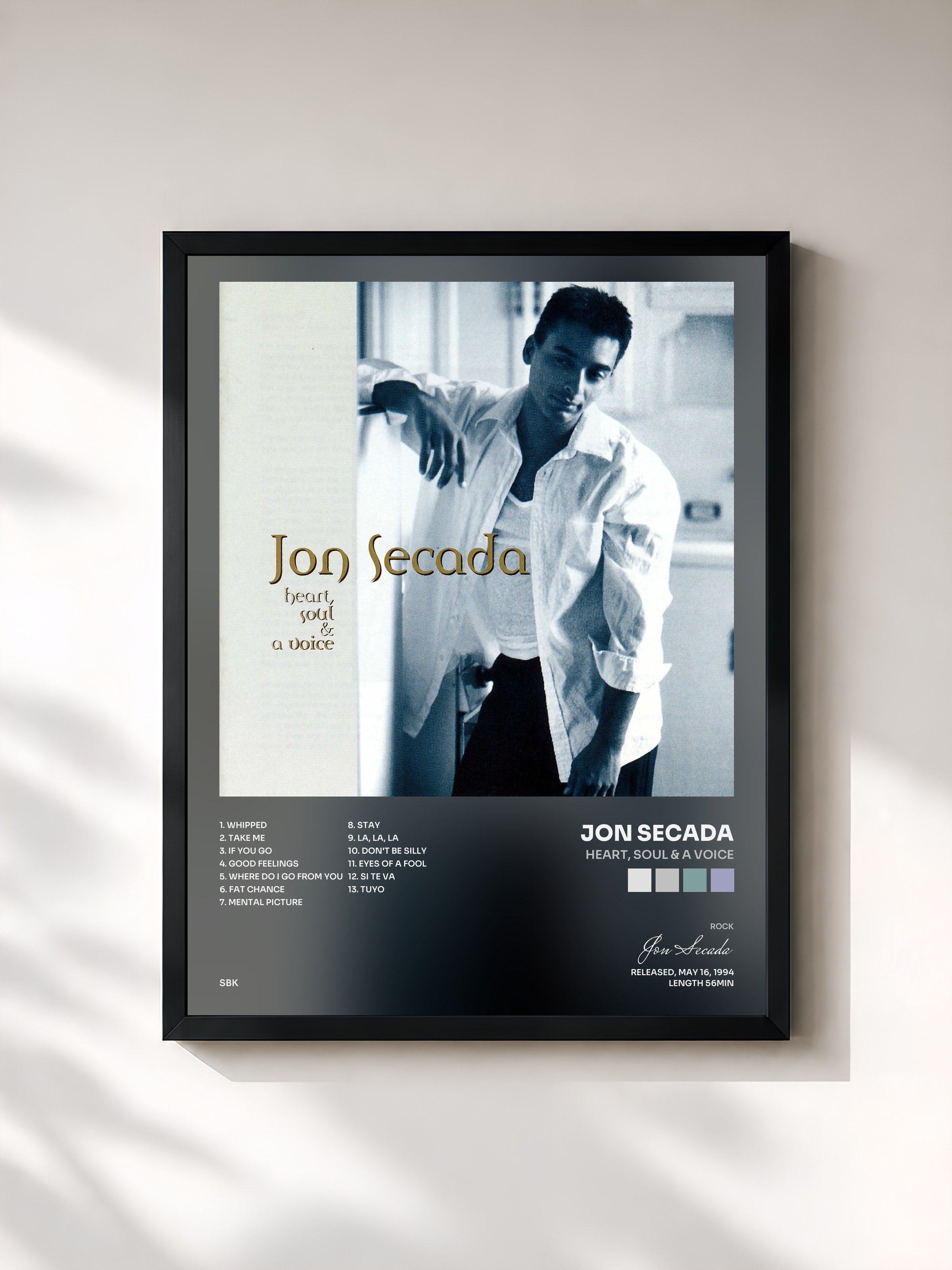 #noir Tableau de l'album Heart, Soul & A Voice de Jon Secada, cadre noir, imprimé et encadré en France