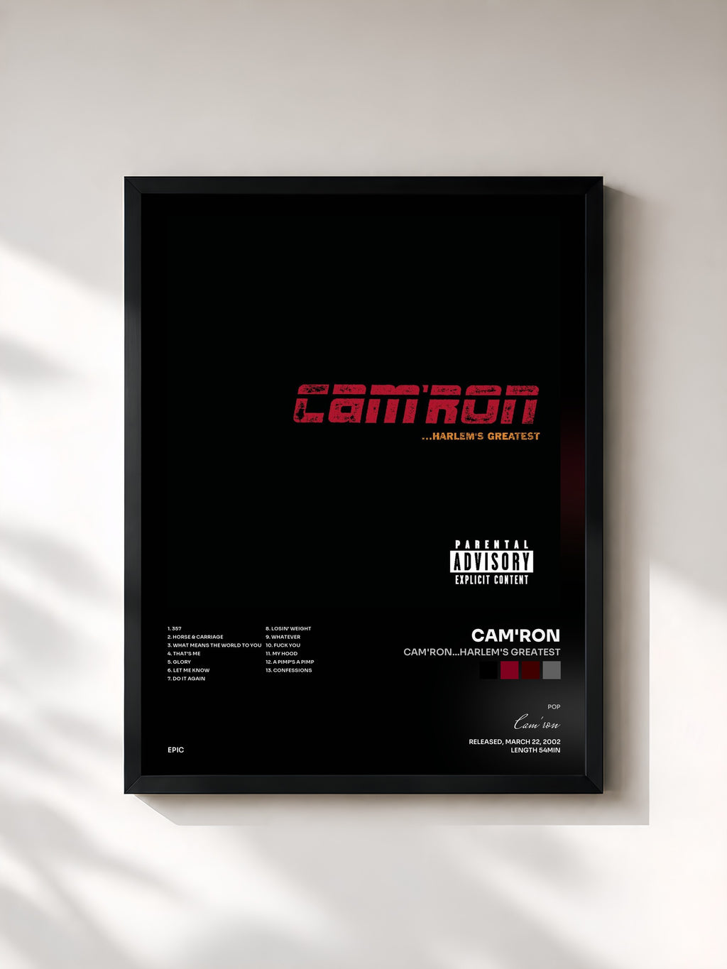 #noir Tableau de l'album Cam'ron...Harlem's Greatest de Cam'ron, cadre noir, imprimé et encadré en France