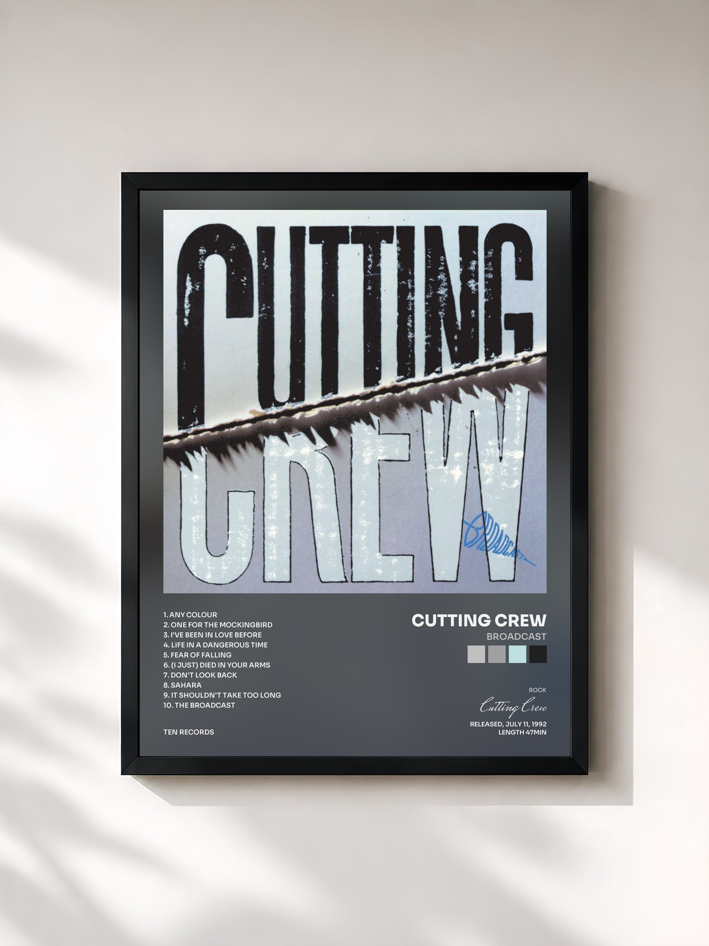#noir Tableau de l'album Broadcast de Cutting Crew, cadre noir, imprimé et encadré en France