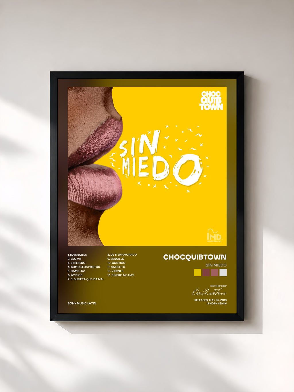 #noir Tableau de l'album Sin Miedo de ChocQuibTown, cadre noir, imprimé et encadré en France