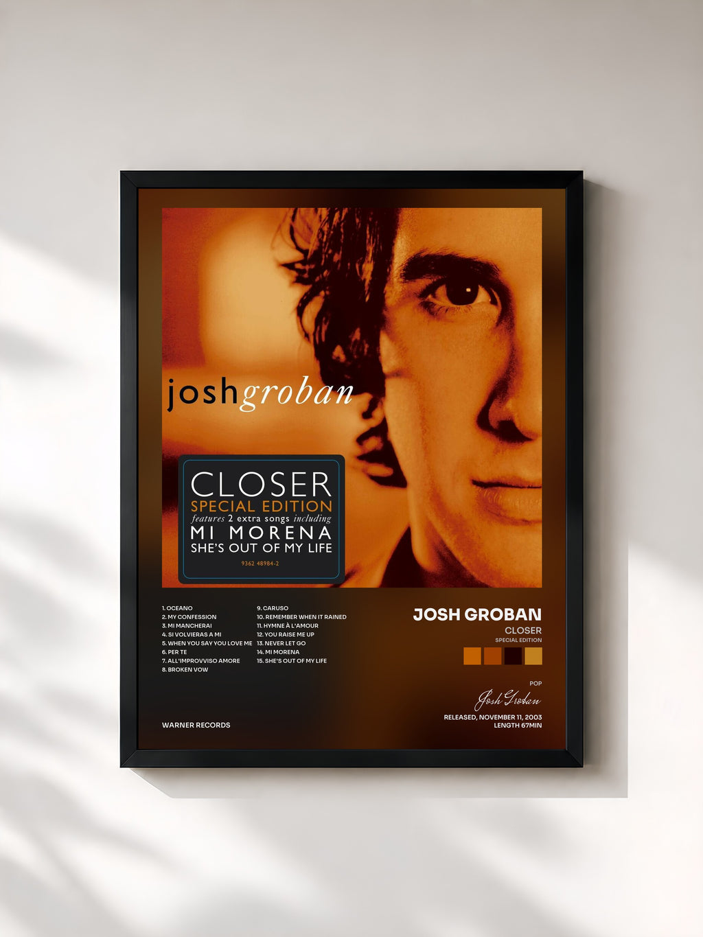 #noir Tableau de l'album Closer (Special Edition) de Josh Groban, cadre noir, imprimé et encadré en France