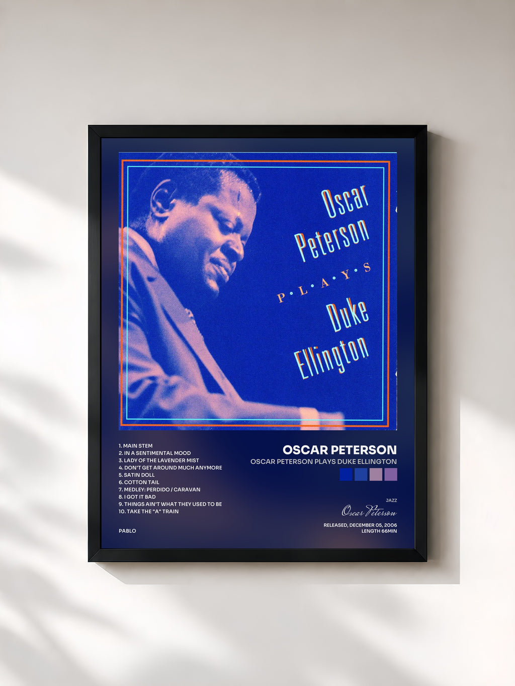#noir Tableau de l'album Oscar Peterson Plays Duke Ellington de Oscar Peterson, cadre noir, imprimé et encadré en France