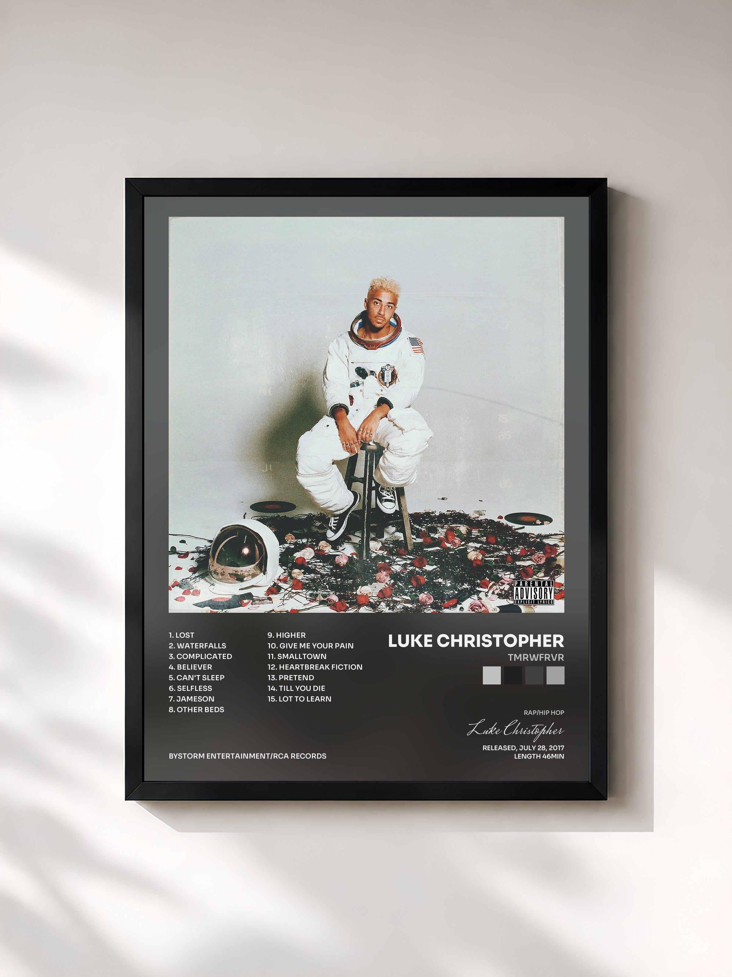 #noir Tableau de l'album TMRWFRVR de Luke Christopher, cadre noir, imprimé et encadré en France