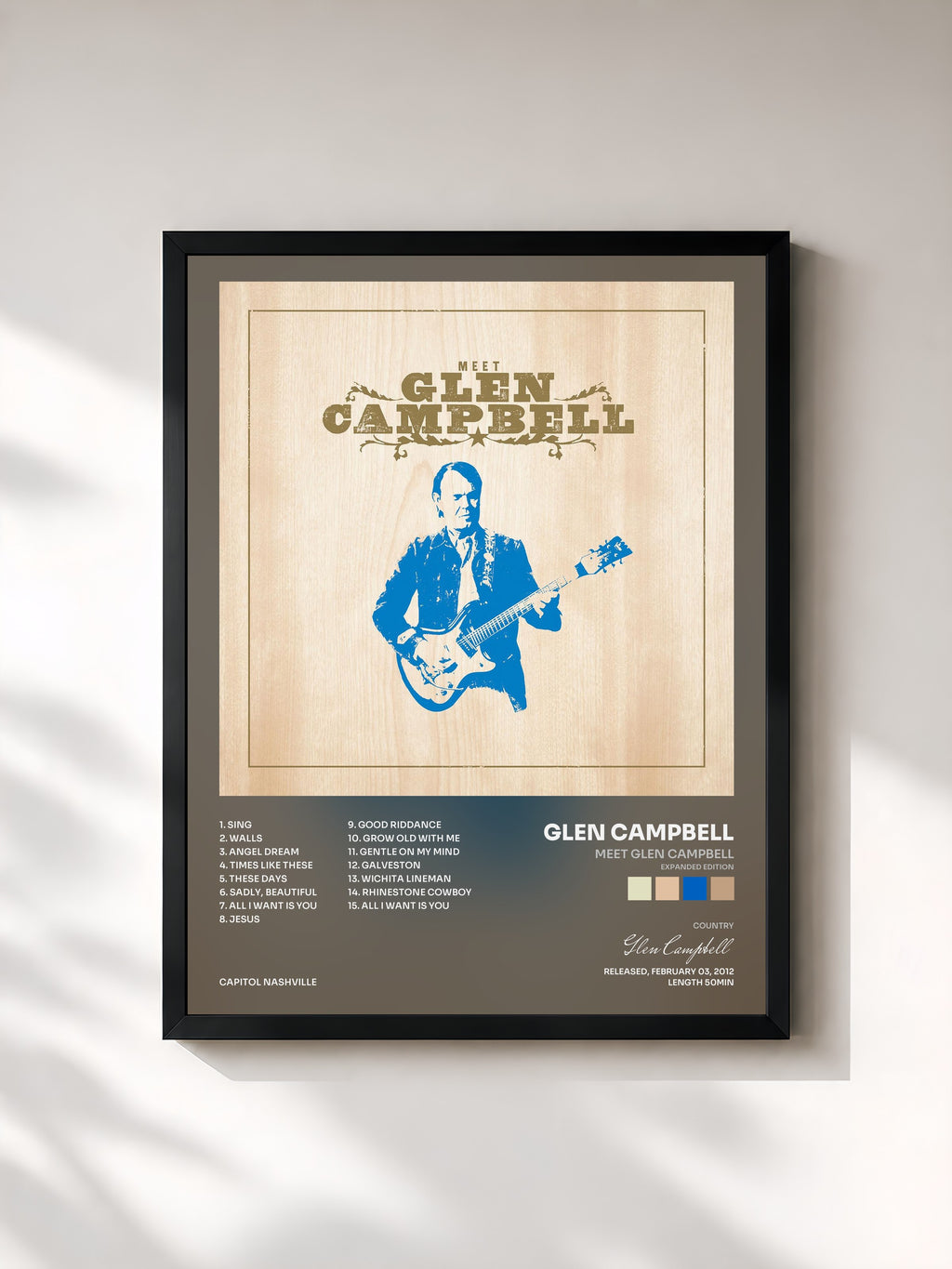 #noir Tableau de l'album Meet Glen Campbell (Expanded Edition) de Glen Campbell, cadre noir, imprimé et encadré en France