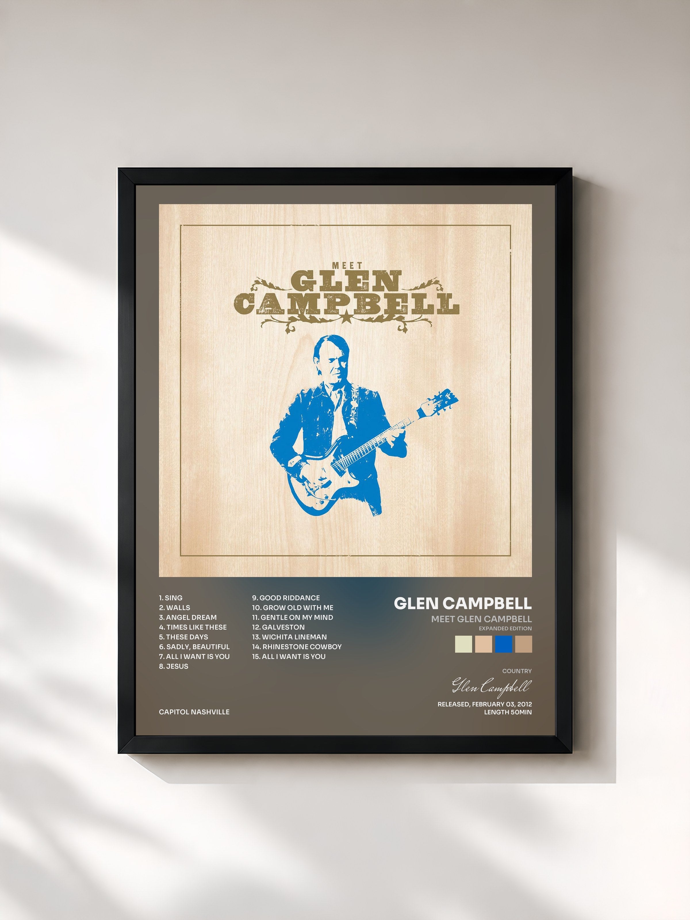 #noir Tableau de l'album Meet Glen Campbell (Expanded Edition) de Glen Campbell, cadre noir, imprimé et encadré en France