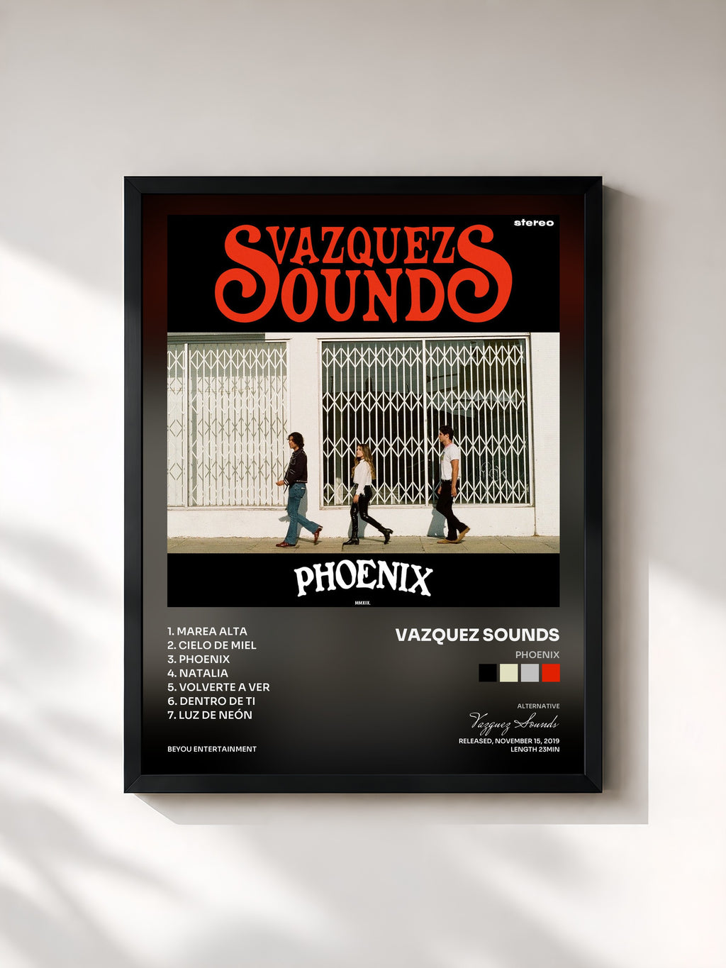 #noir Tableau de l'album Phoenix de Vazquez Sounds, cadre noir, imprimé et encadré en France
