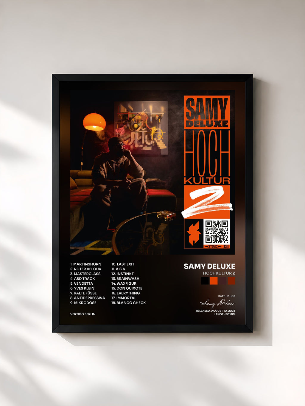 #noir Tableau de l'album Hochkultur 2 de Samy Deluxe, cadre noir, imprimé et encadré en France