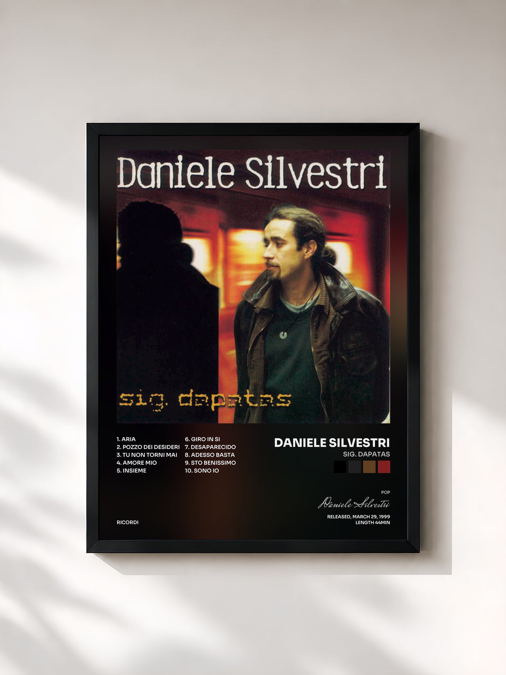 #noir Tableau de l'album Sig. Dapatas de Daniele Silvestri, cadre noir, imprimé et encadré en France