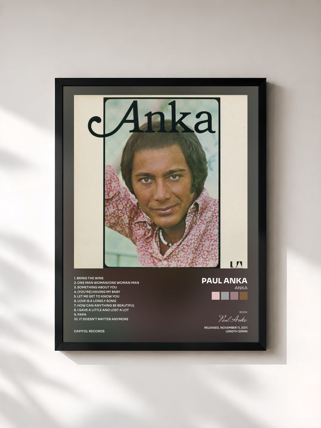 #noir Tableau de l'album Anka de Paul Anka, cadre noir, imprimé et encadré en France
