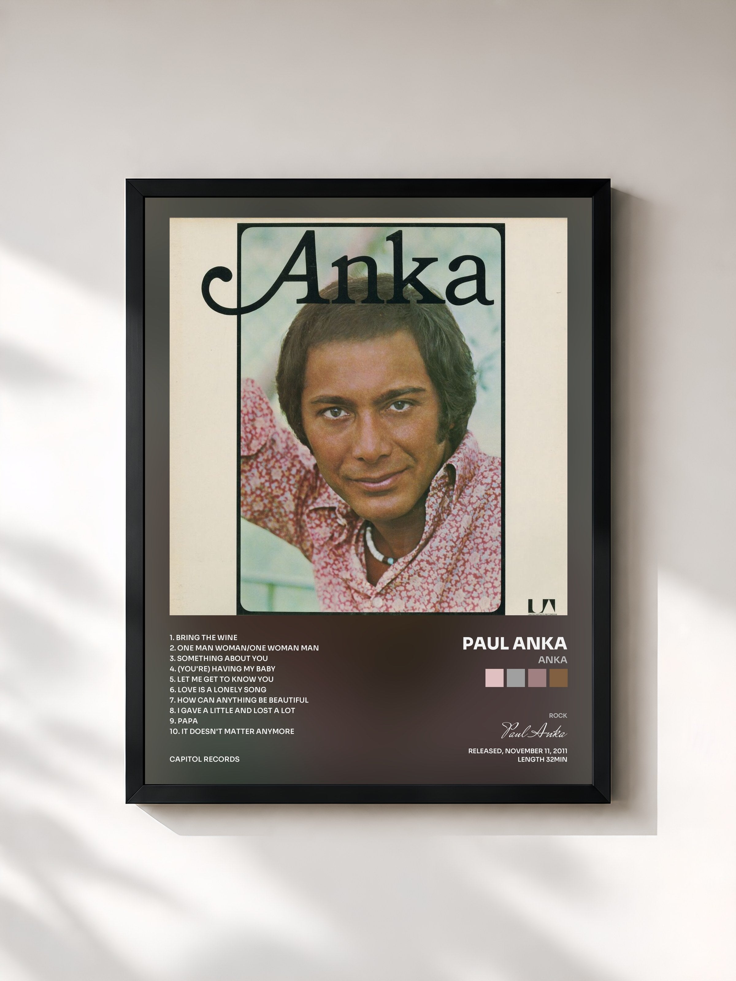 #noir Tableau de l'album Anka de Paul Anka, cadre noir, imprimé et encadré en France