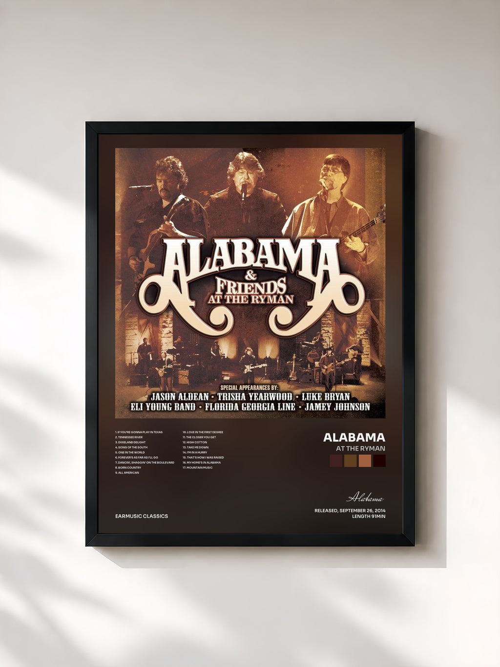 #noir Tableau de l'album At the Ryman de Alabama, cadre noir, imprimé et encadré en France