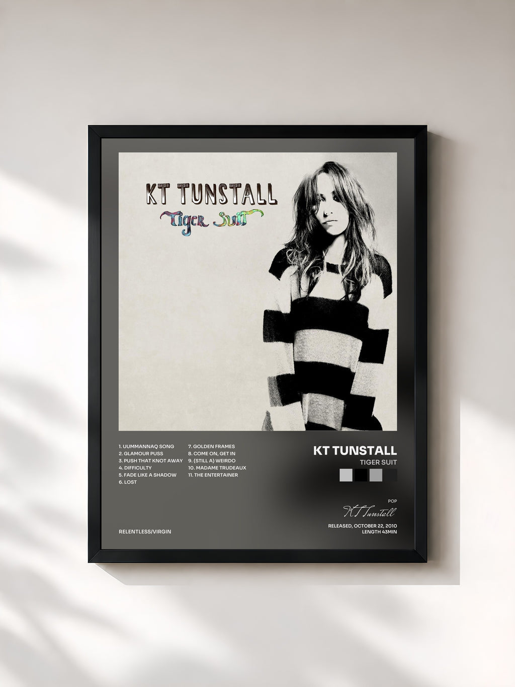 #noir Tableau de l'album Tiger Suit de KT Tunstall, cadre noir, imprimé et encadré en France