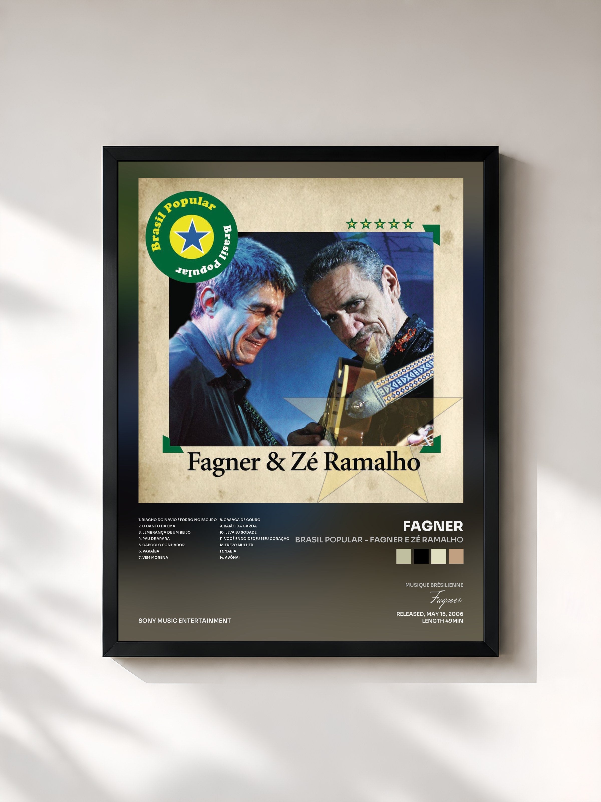 #noir Tableau de l'album Brasil Popular - Fagner E Zé Ramalho de Fagner, cadre noir, imprimé et encadré en France