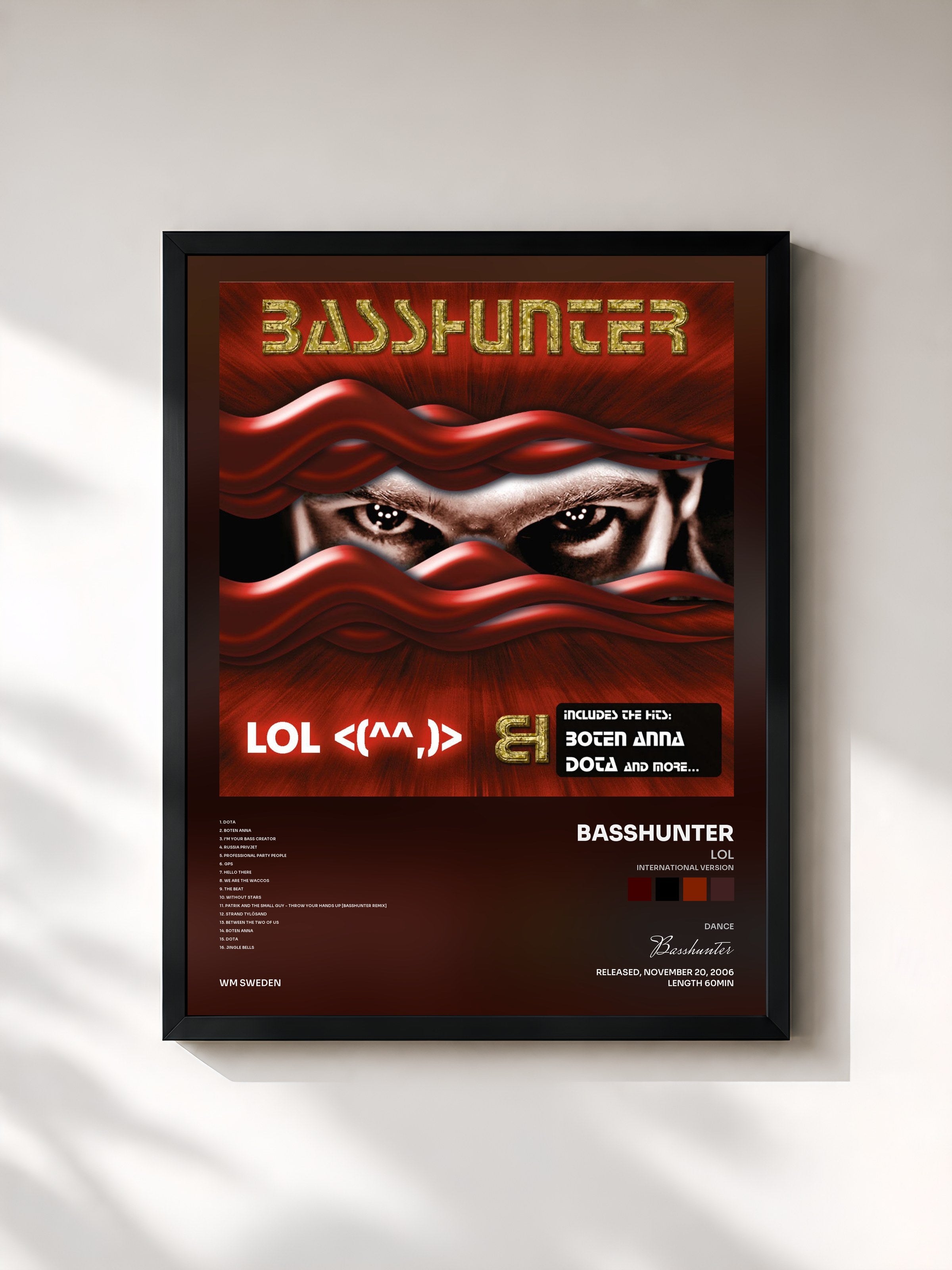 #noir Tableau de l'album LOL (International version) de Basshunter, cadre noir, imprimé et encadré en France