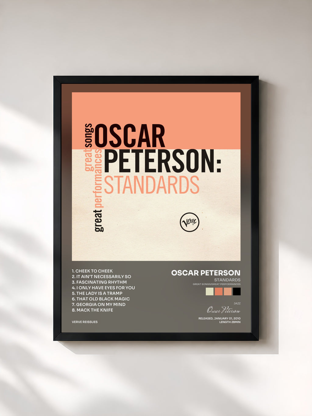 #noir Tableau de l'album Standards (Great Songs/Great Performances) de Oscar Peterson, cadre noir, imprimé et encadré en France