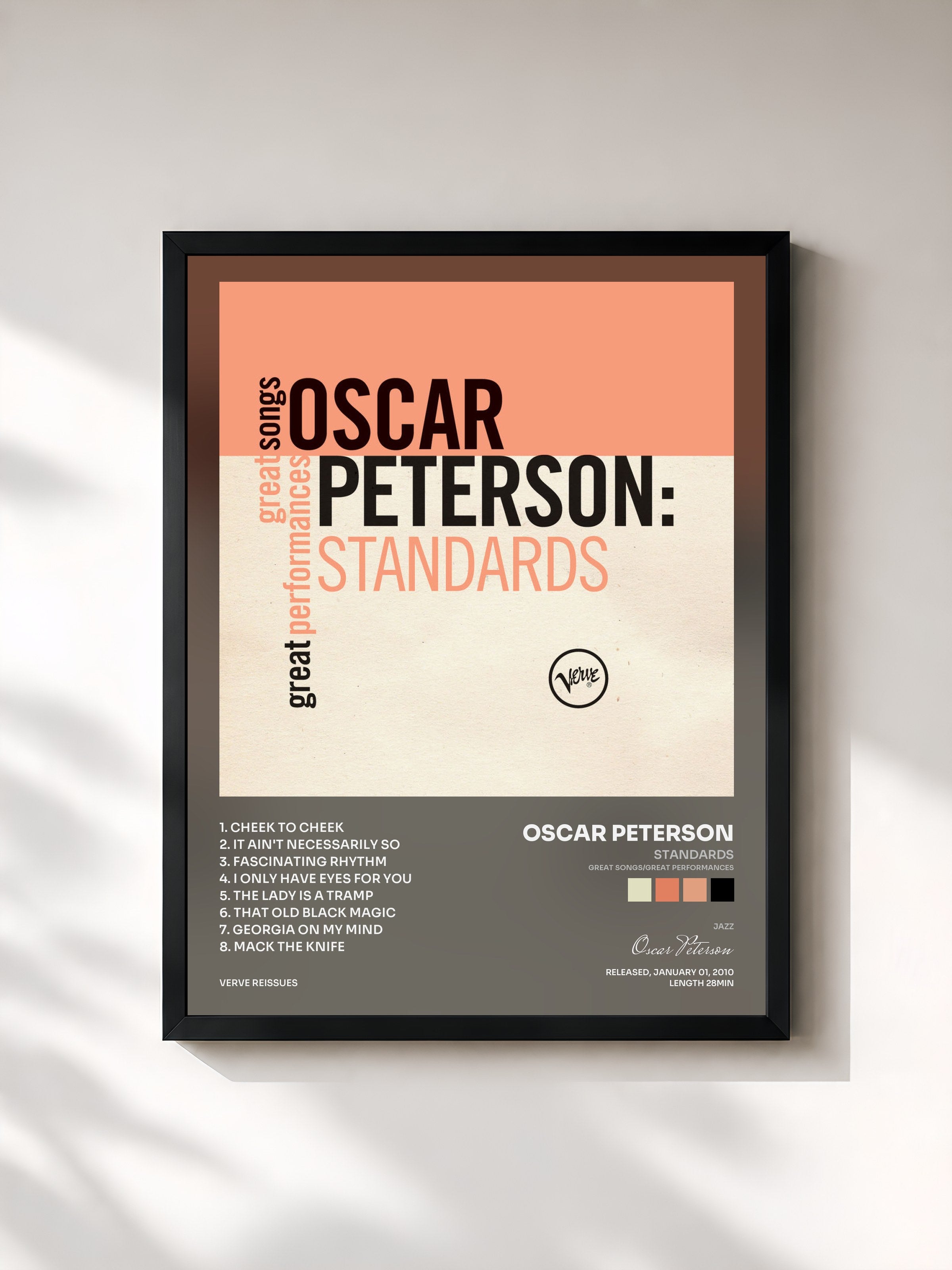#noir Tableau de l'album Standards (Great Songs/Great Performances) de Oscar Peterson, cadre noir, imprimé et encadré en France
