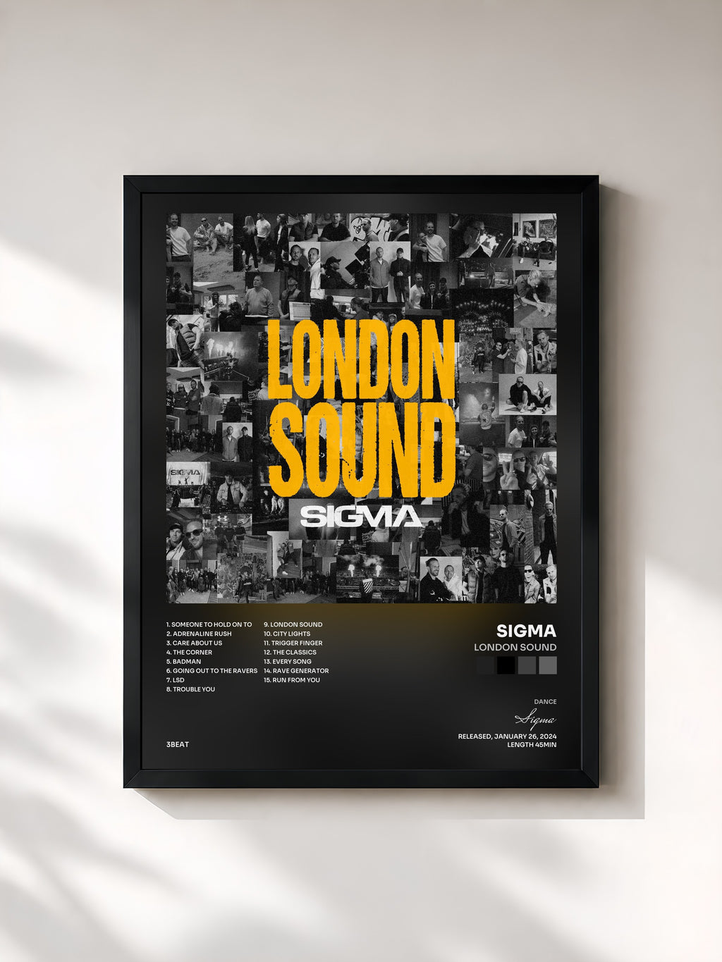 #noir Tableau de l'album London Sound de Sigma, cadre noir, imprimé et encadré en France