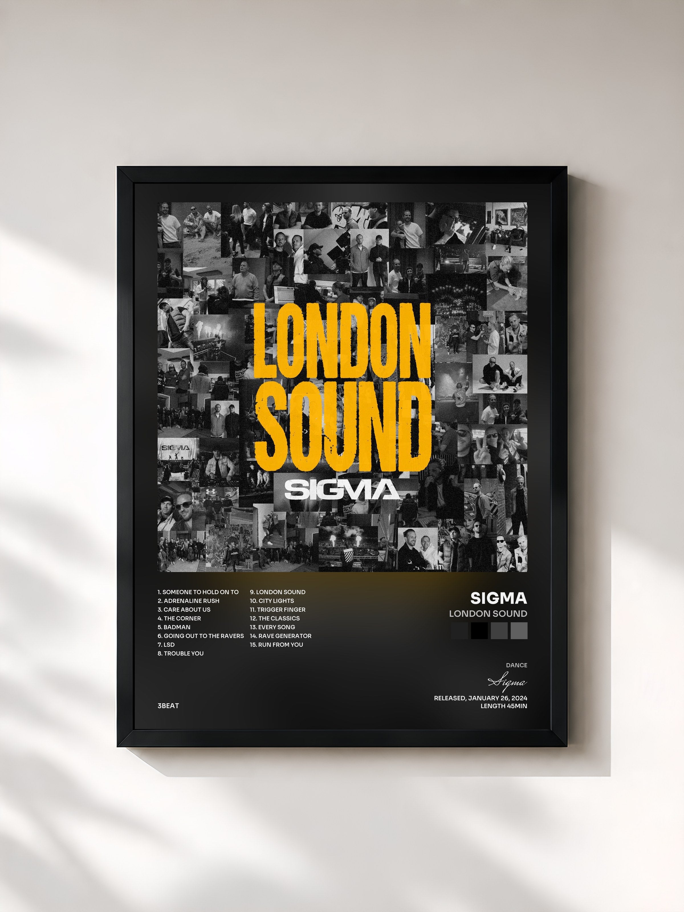 #noir Tableau de l'album London Sound de Sigma, cadre noir, imprimé et encadré en France