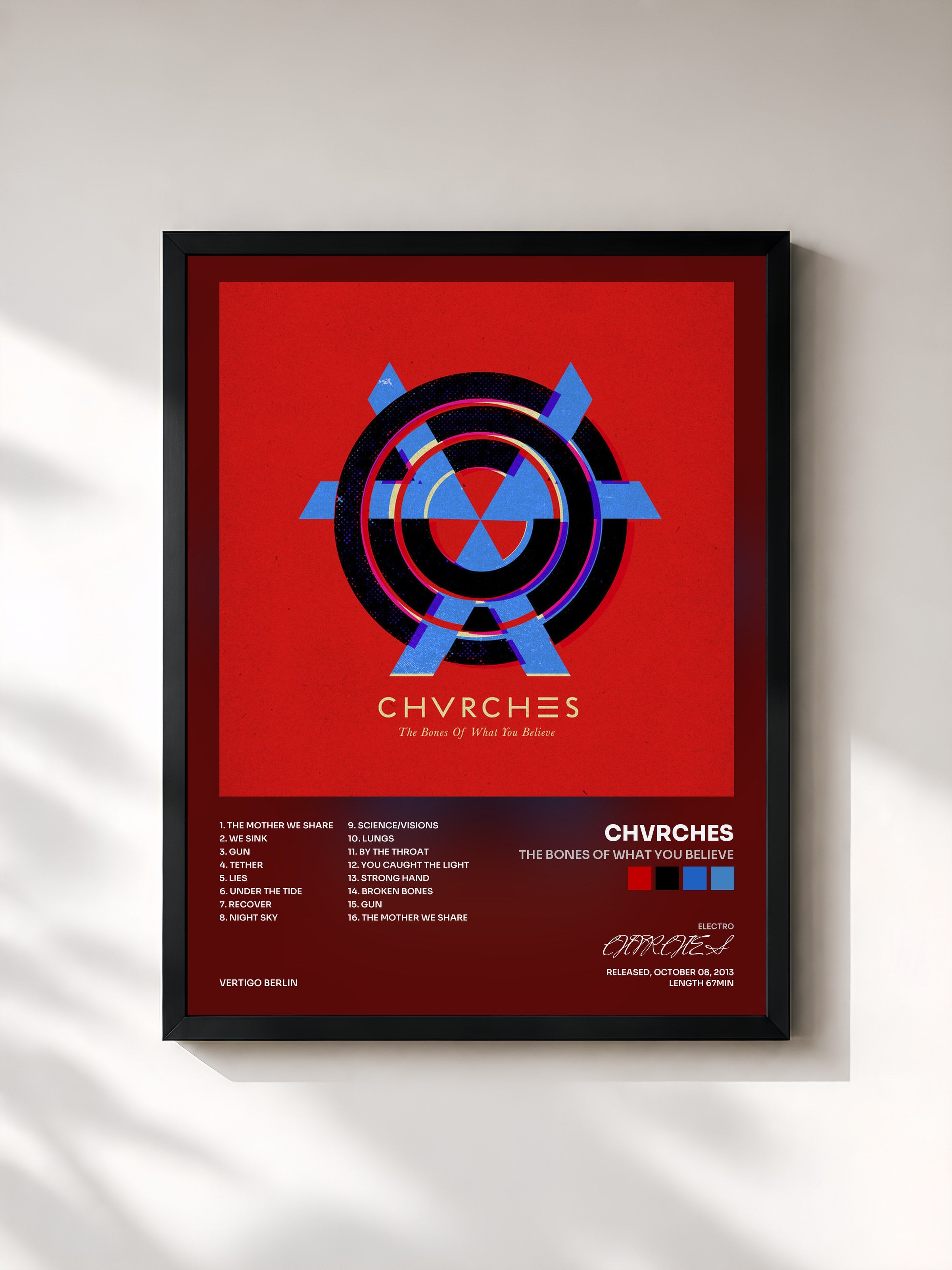#noir Tableau de l'album The Bones Of What You Believe de CHVRCHES, cadre noir, imprimé et encadré en France