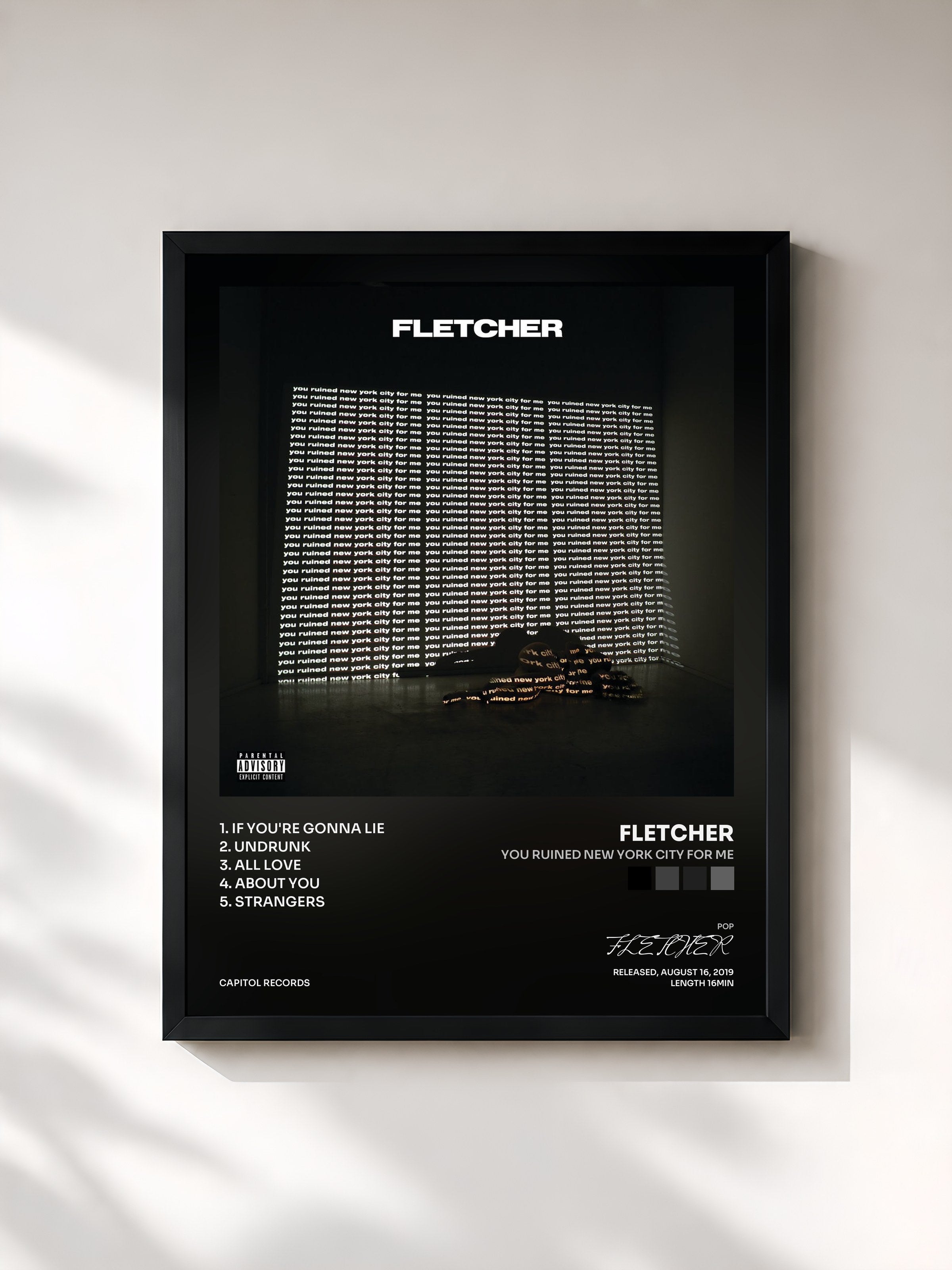 #noir Tableau de l'album you ruined new york city for me de FLETCHER, cadre noir, imprimé et encadré en France