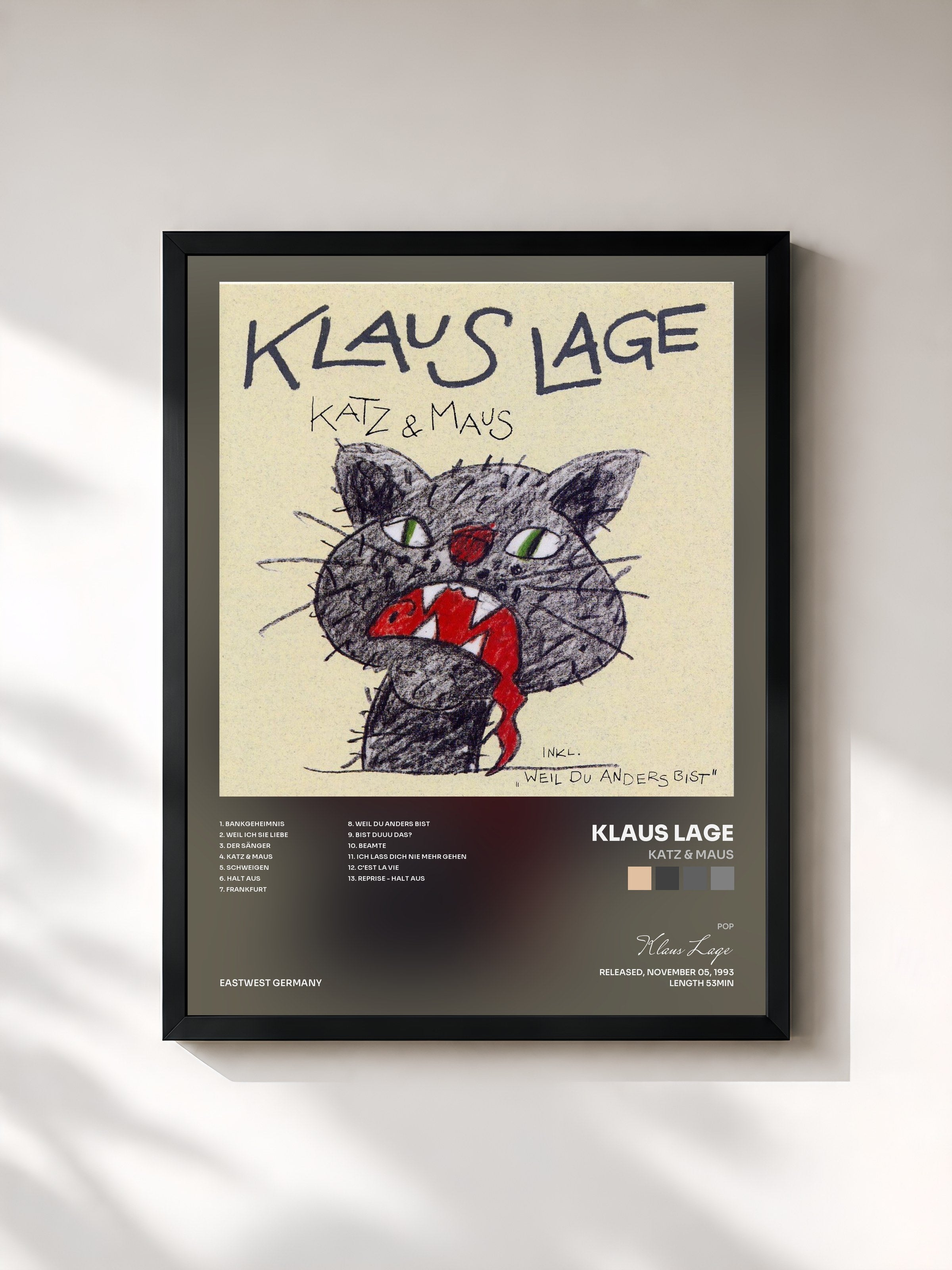 #noir Tableau de l'album Katz & Maus de Klaus Lage, cadre noir, imprimé et encadré en France