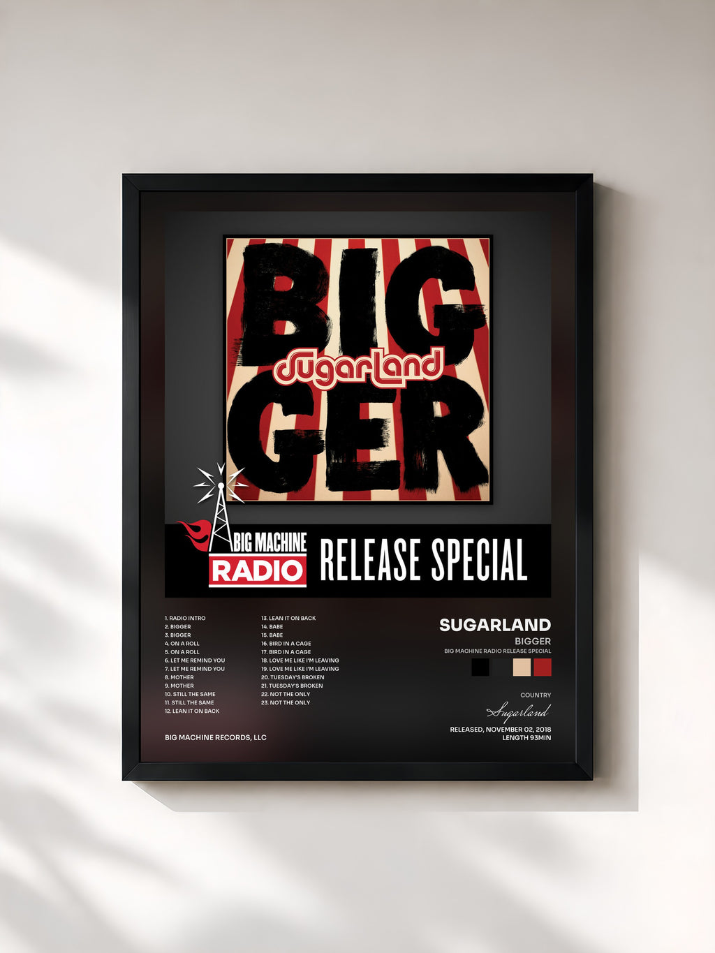 #noir Tableau de l'album Bigger (Big Machine Radio Release Special) de Sugarland, cadre noir, imprimé et encadré en France