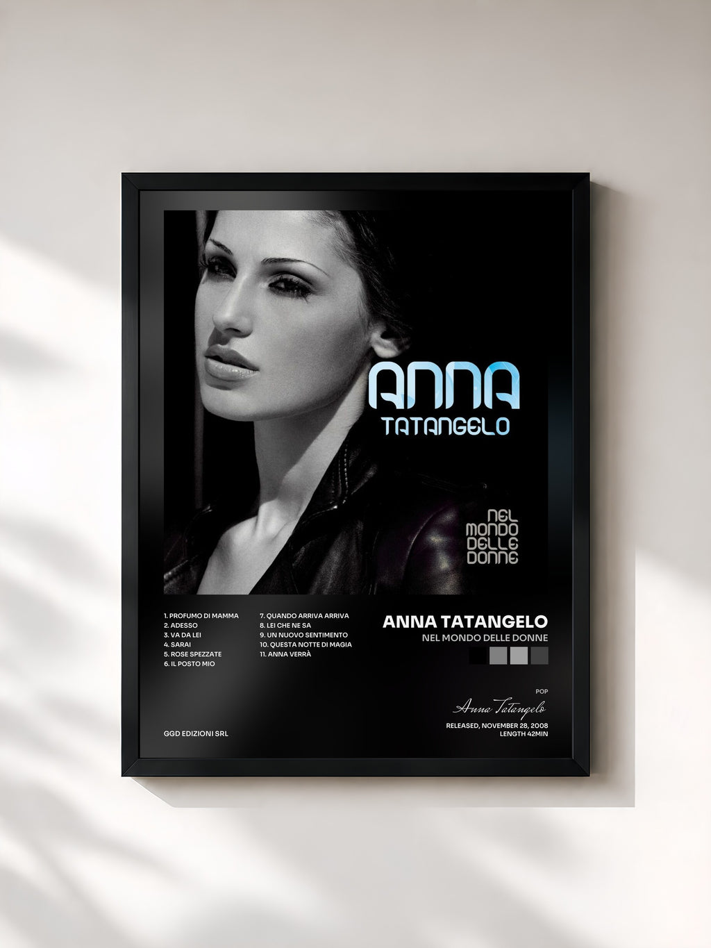#noir Tableau de l'album Nel Mondo Delle Donne de Anna Tatangelo, cadre noir, imprimé et encadré en France