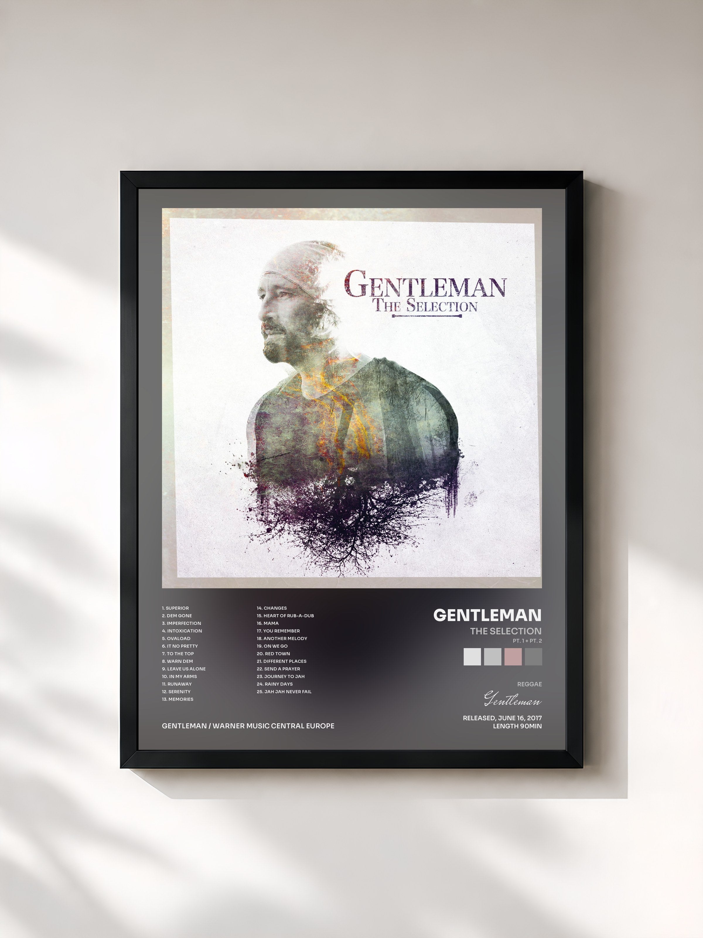 #noir Tableau de l'album The Selection (Pt. 1 + Pt. 2) de Gentleman, cadre noir, imprimé et encadré en France