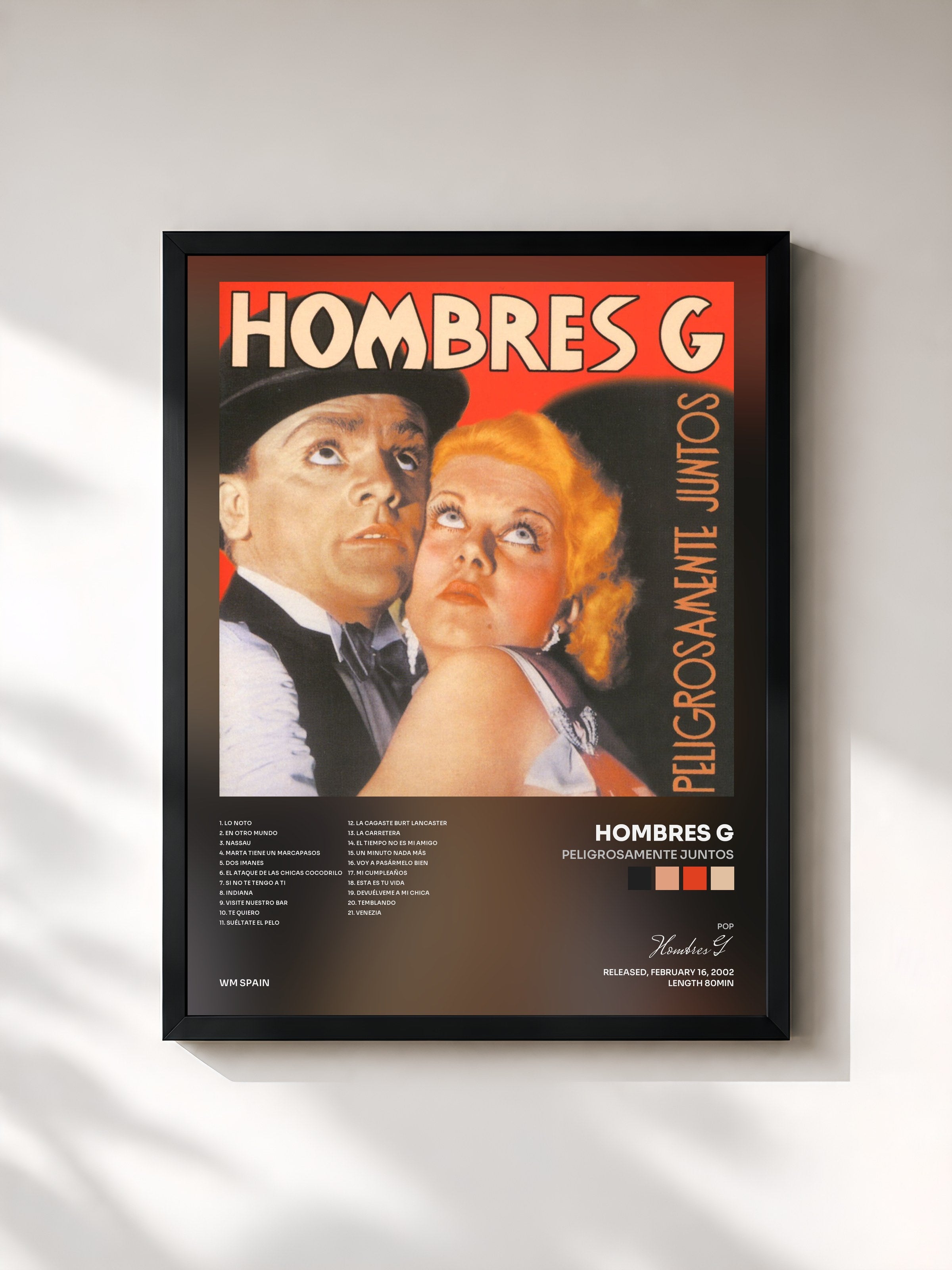 #noir Tableau de l'album Peligrosamente Juntos de Hombres G, cadre noir, imprimé et encadré en France
