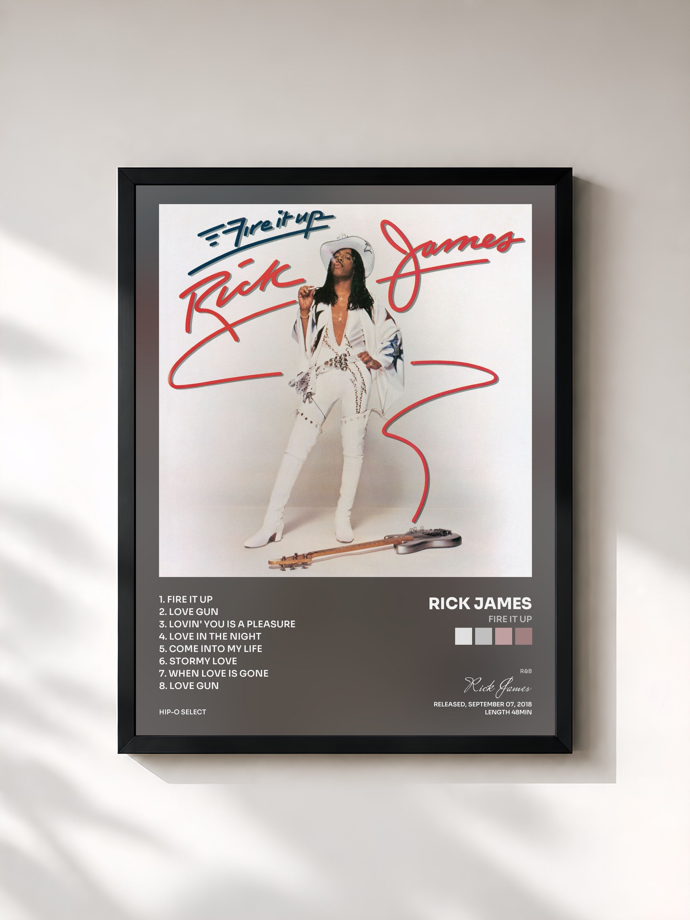 #noir Tableau de l'album Fire It Up de Rick James, cadre noir, imprimé et encadré en France