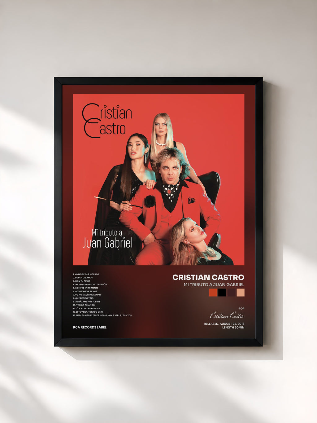 #noir Tableau de l'album Mi Tributo a Juan Gabriel de Cristian Castro, cadre noir, imprimé et encadré en France