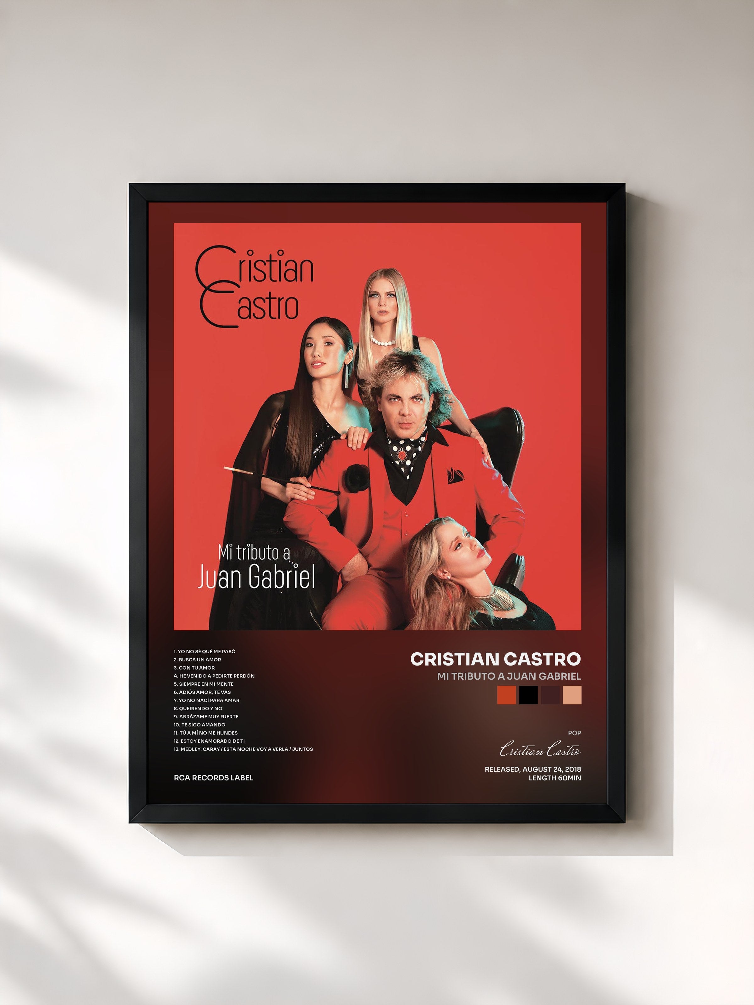 #noir Tableau de l'album Mi Tributo a Juan Gabriel de Cristian Castro, cadre noir, imprimé et encadré en France