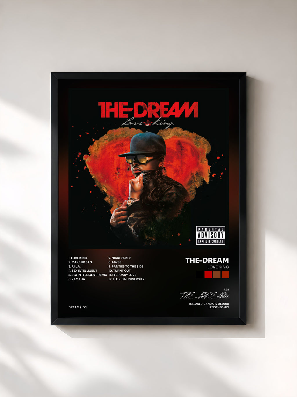 #noir Tableau de l'album Love King de THE-DREAM, cadre noir, imprimé et encadré en France