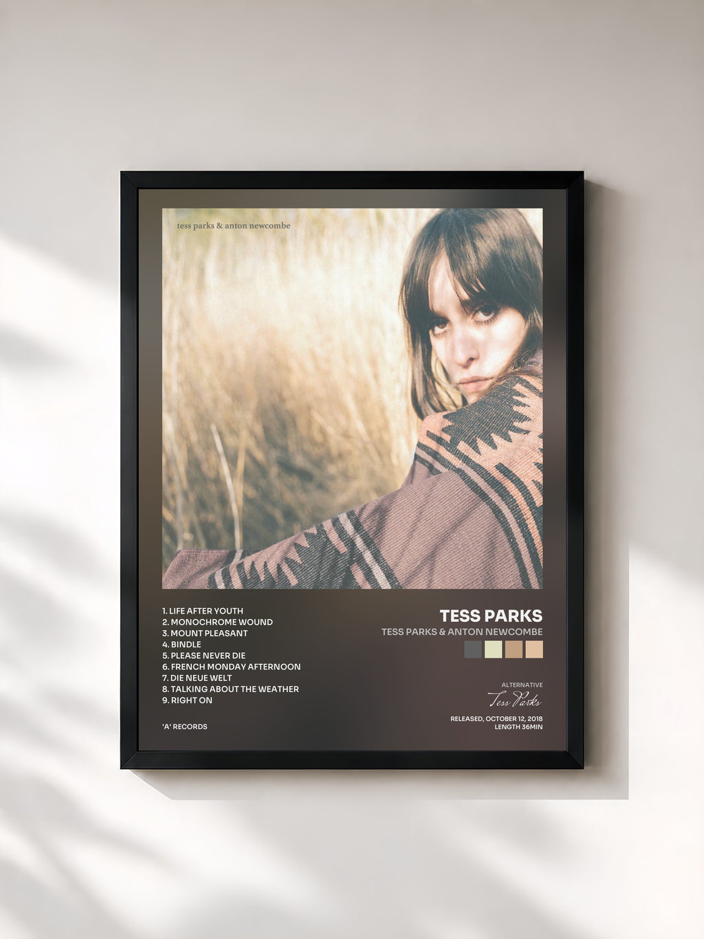 #noir Tableau de l'album Tess Parks & Anton Newcombe de Tess Parks, cadre noir, imprimé et encadré en France