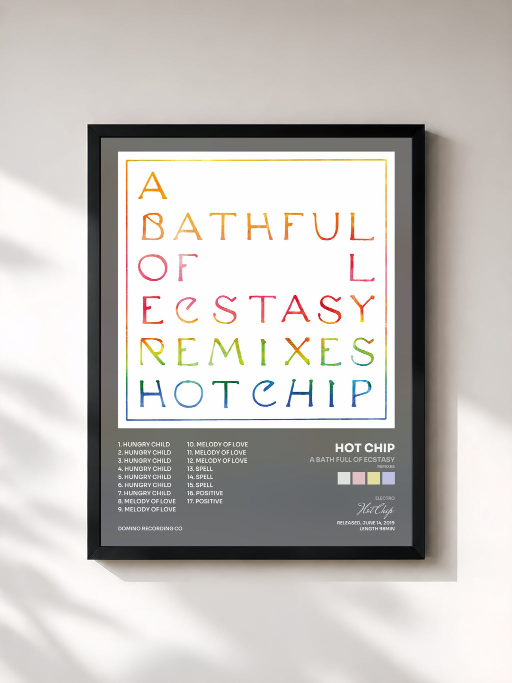 #noir Tableau de l'album A Bath Full of Ecstasy (Remixes) de Hot Chip, cadre noir, imprimé et encadré en France