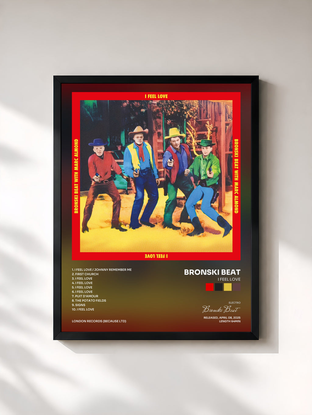 #noir Tableau de l'album I Feel Love de Bronski Beat, cadre noir, imprimé et encadré en France