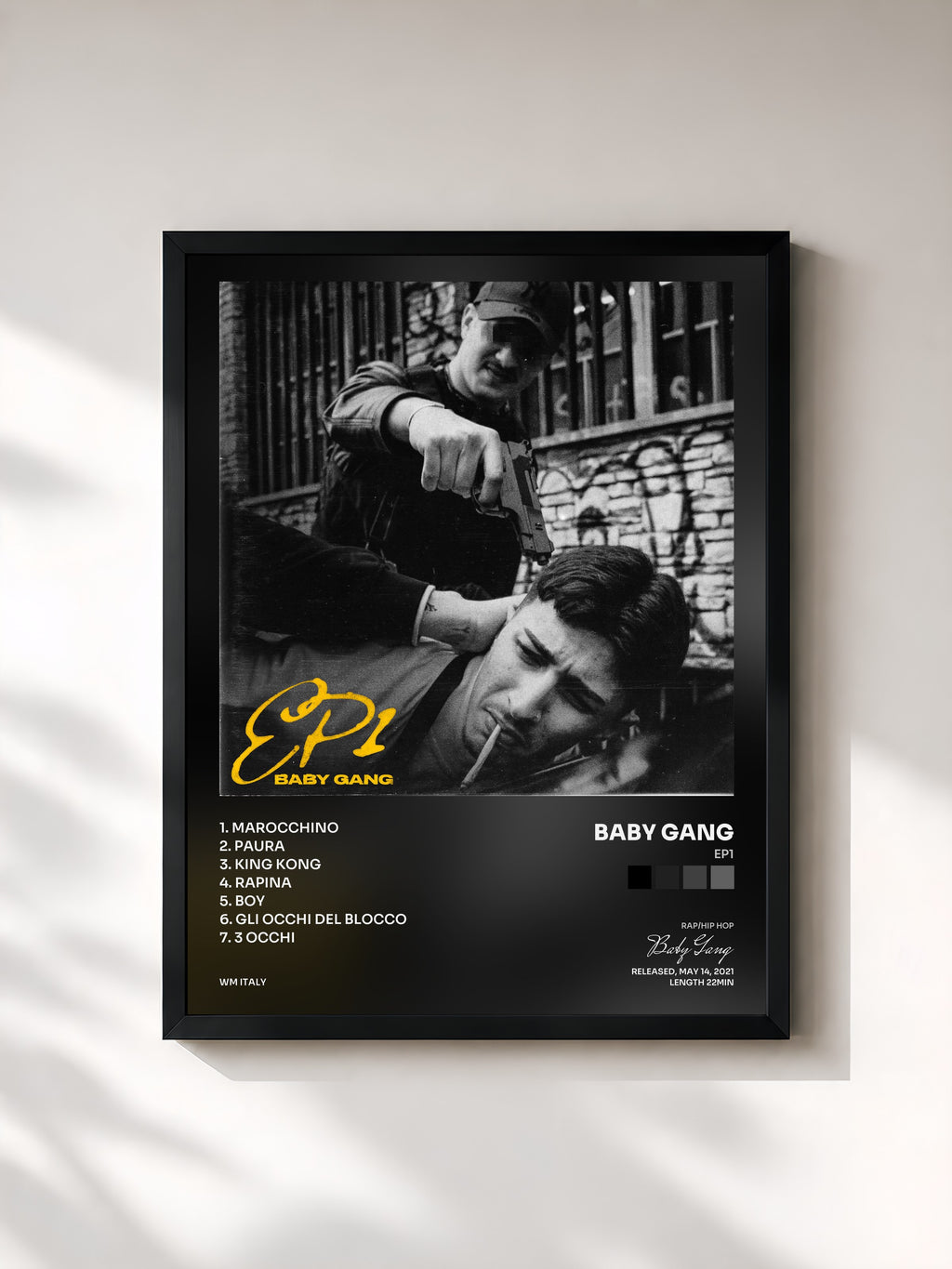 #noir Tableau de l'album EP1 de Baby Gang, cadre noir, imprimé et encadré en France