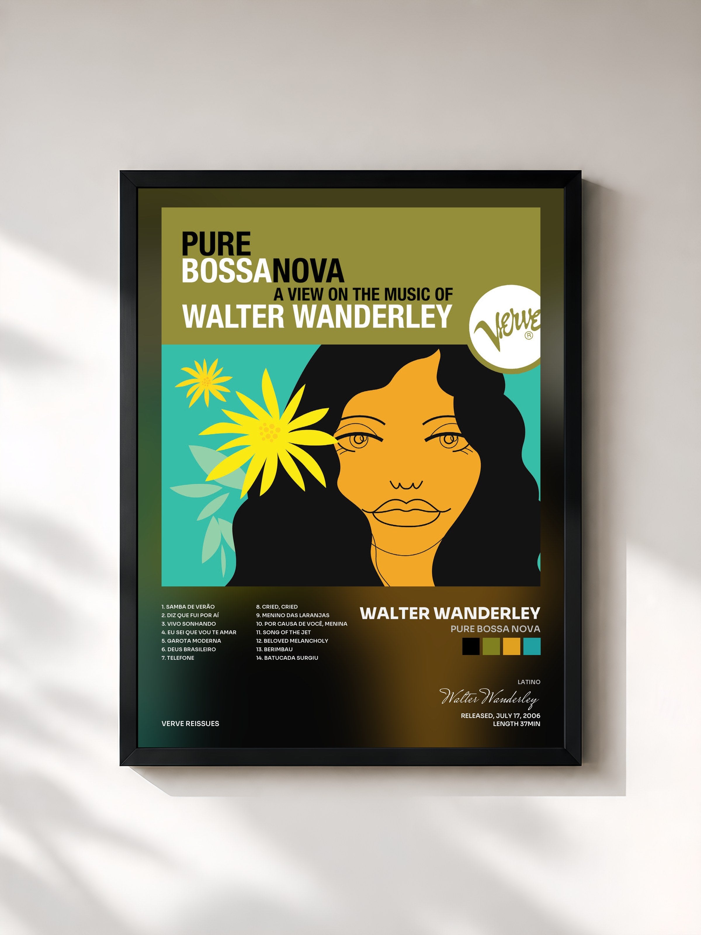 #noir Tableau de l'album Pure Bossa Nova de Walter Wanderley, cadre noir, imprimé et encadré en France