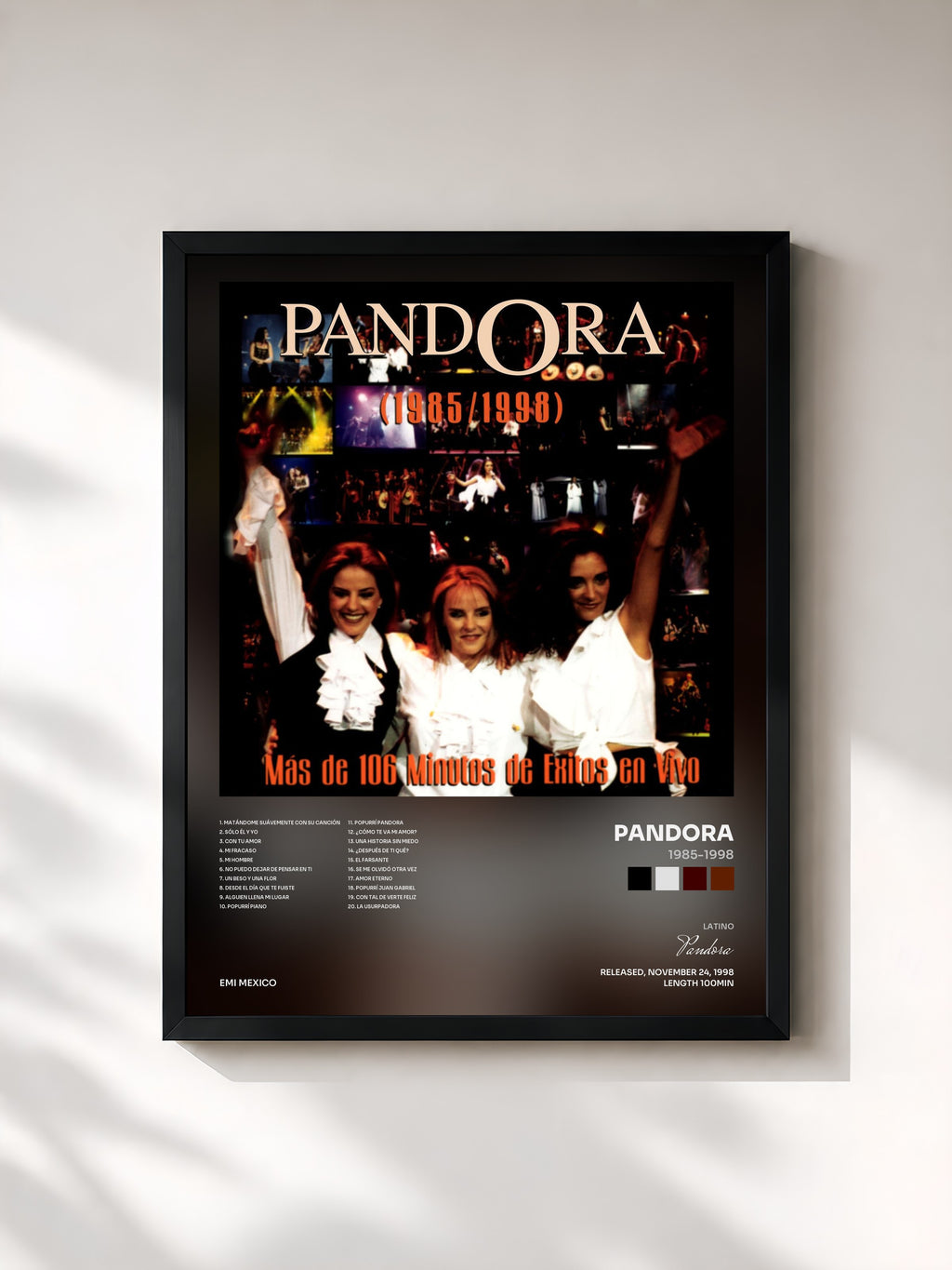 #noir Tableau de l'album 1985-1998 de Pandora, cadre noir, imprimé et encadré en France