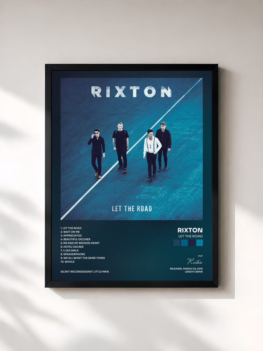 #noir Tableau de l'album Let The Road de Rixton, cadre noir, imprimé et encadré en France