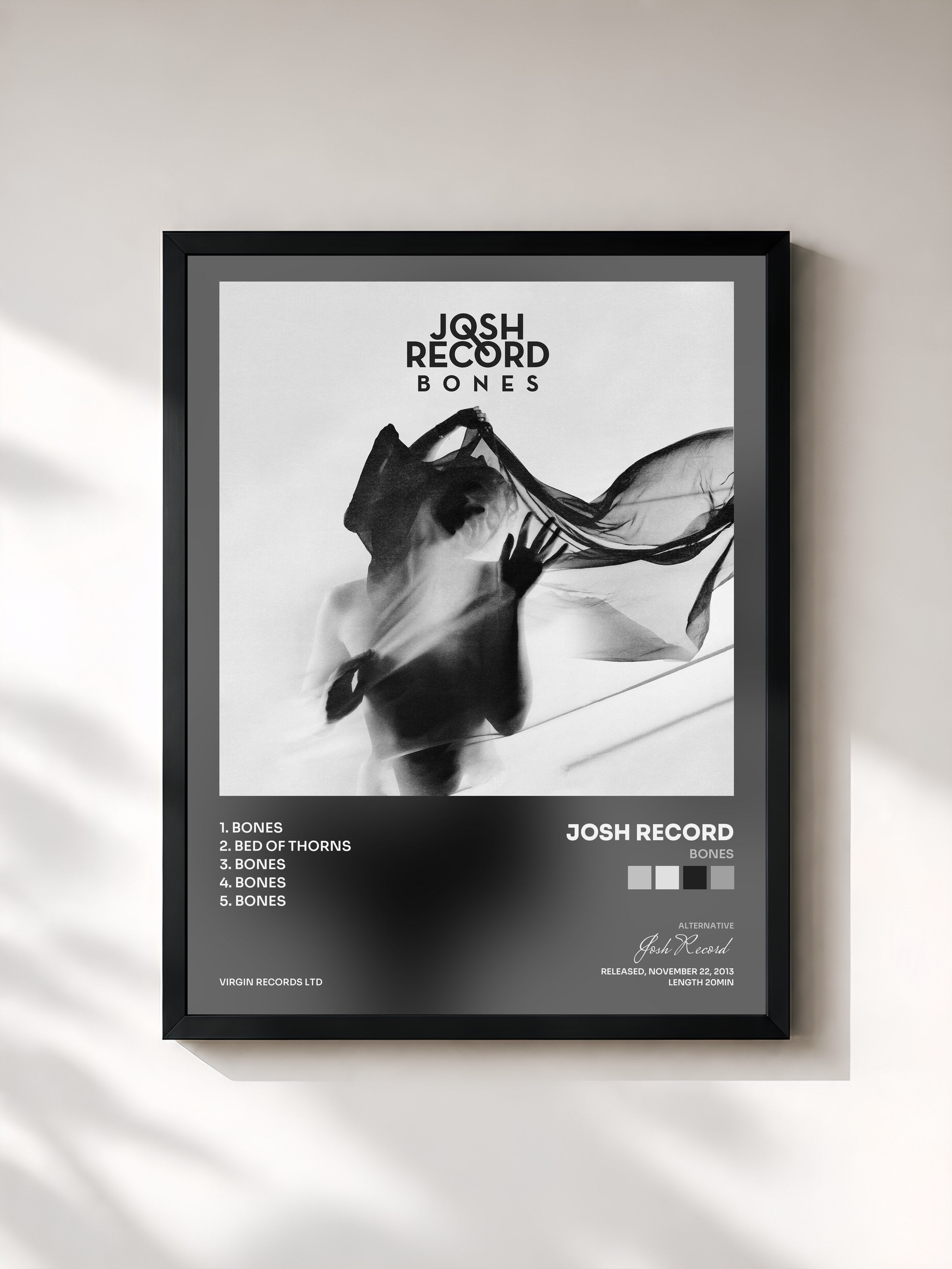 #noir Tableau de l'album Bones de Josh Record, cadre noir, imprimé et encadré en France