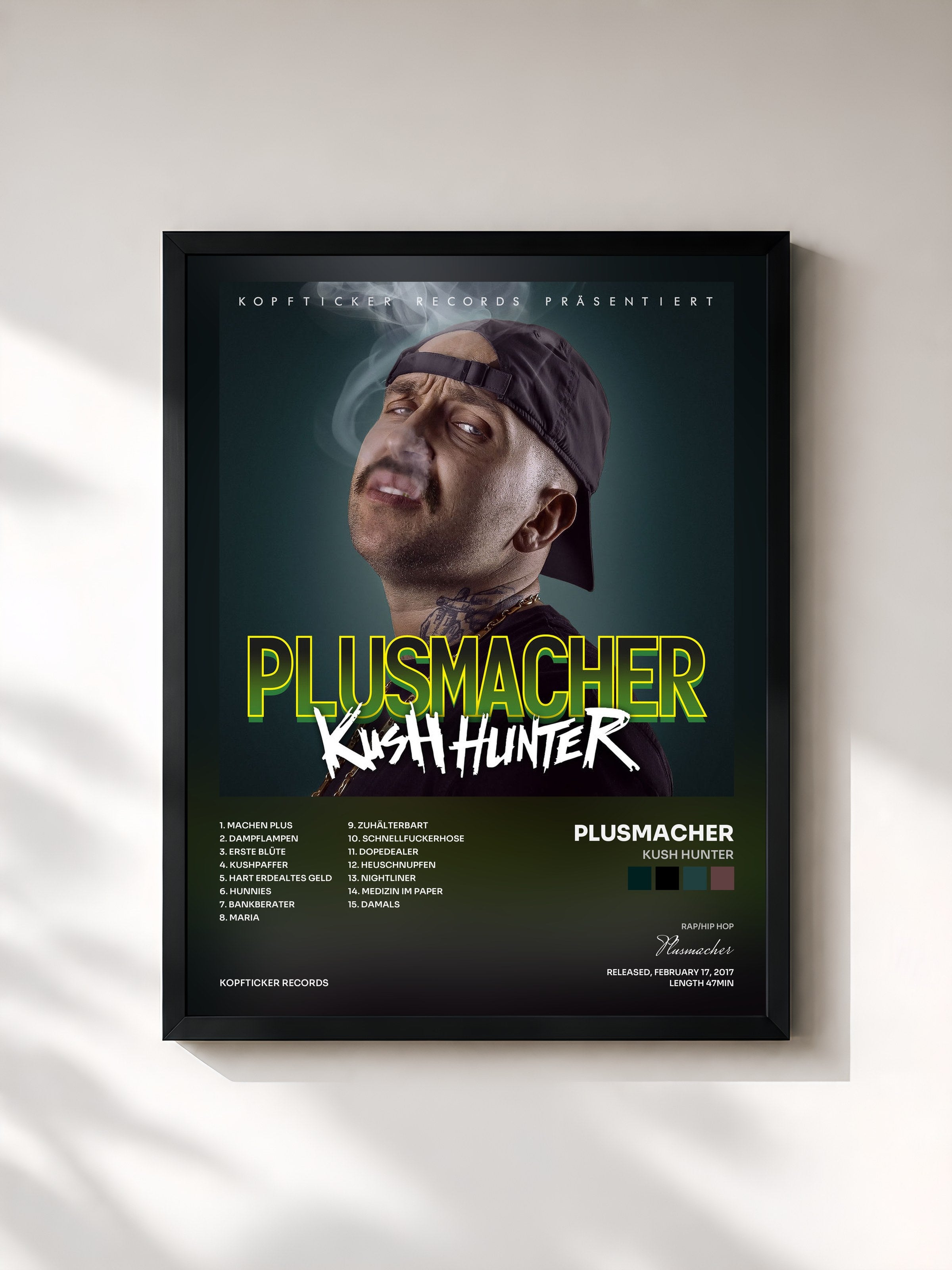 #noir Tableau de l'album Kush Hunter de Plusmacher, cadre noir, imprimé et encadré en France