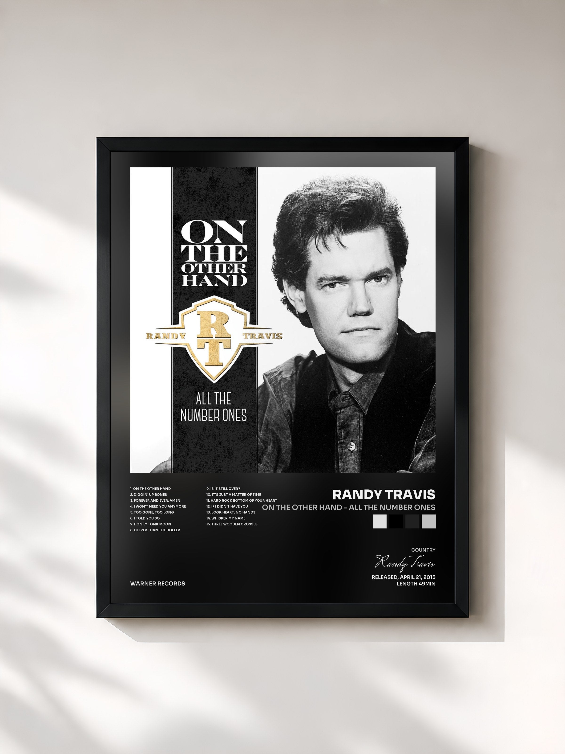 #noir Tableau de l'album On the Other Hand - All the Number Ones de Randy Travis, cadre noir, imprimé et encadré en France