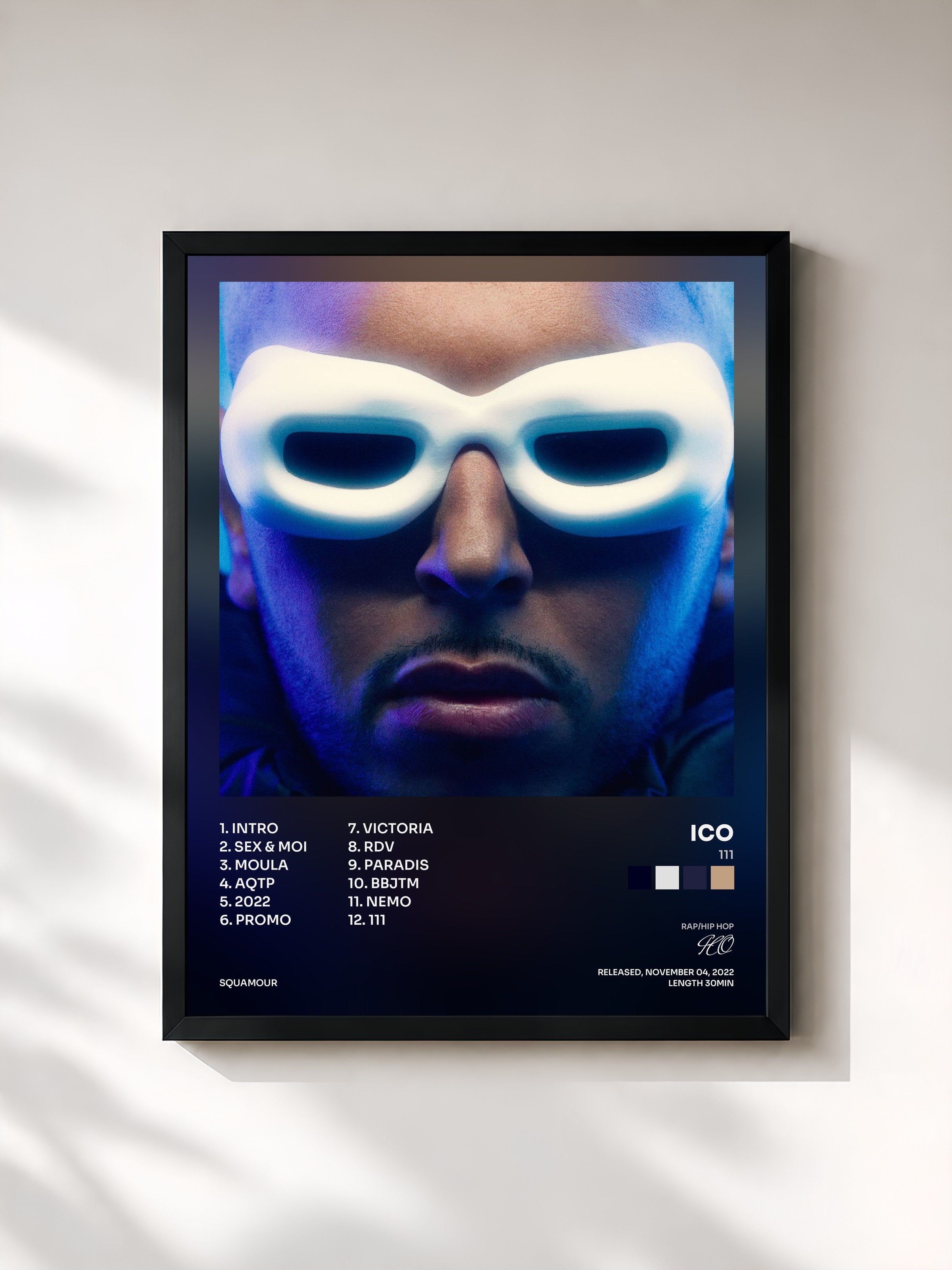 #noir Tableau de l'album 111 de ICO, cadre noir, imprimé et encadré en France