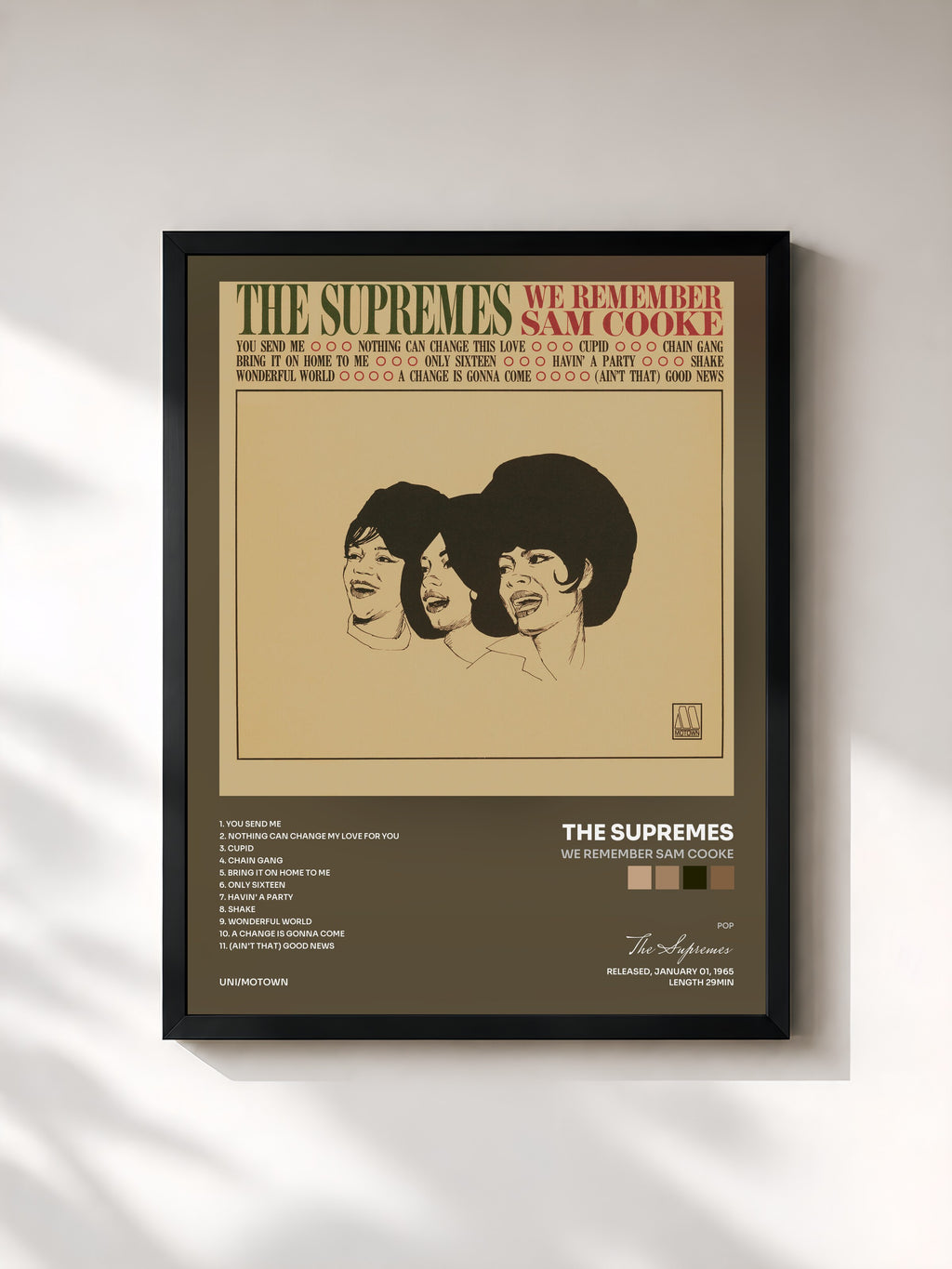 #noir Tableau de l'album We Remember Sam Cooke de The Supremes, cadre noir, imprimé et encadré en France