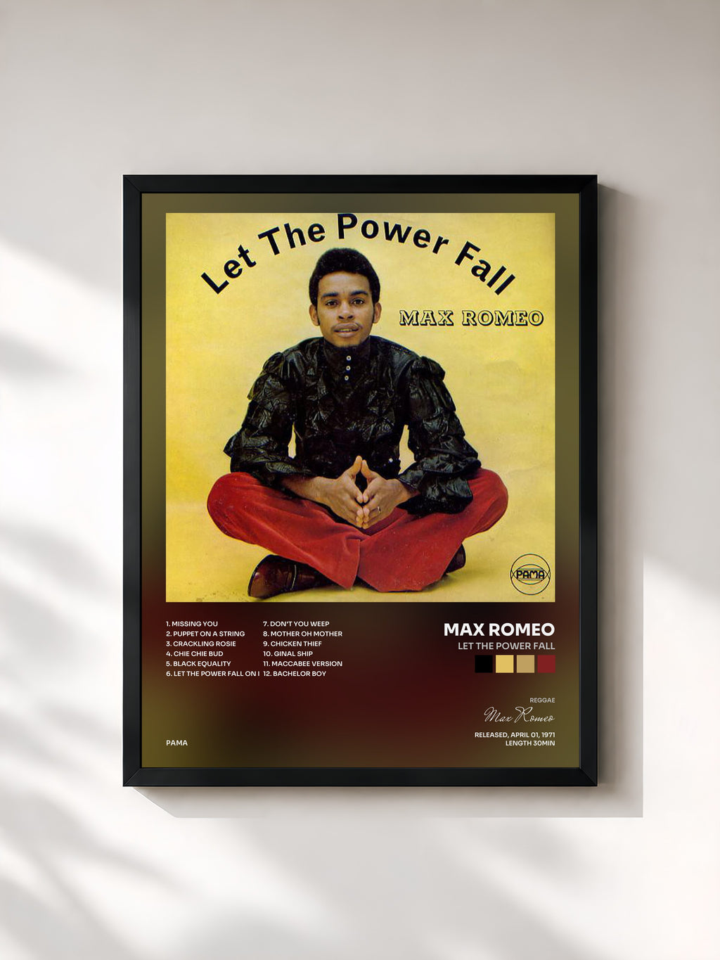 #noir Tableau de l'album Let The Power Fall de Max Romeo, cadre noir, imprimé et encadré en France