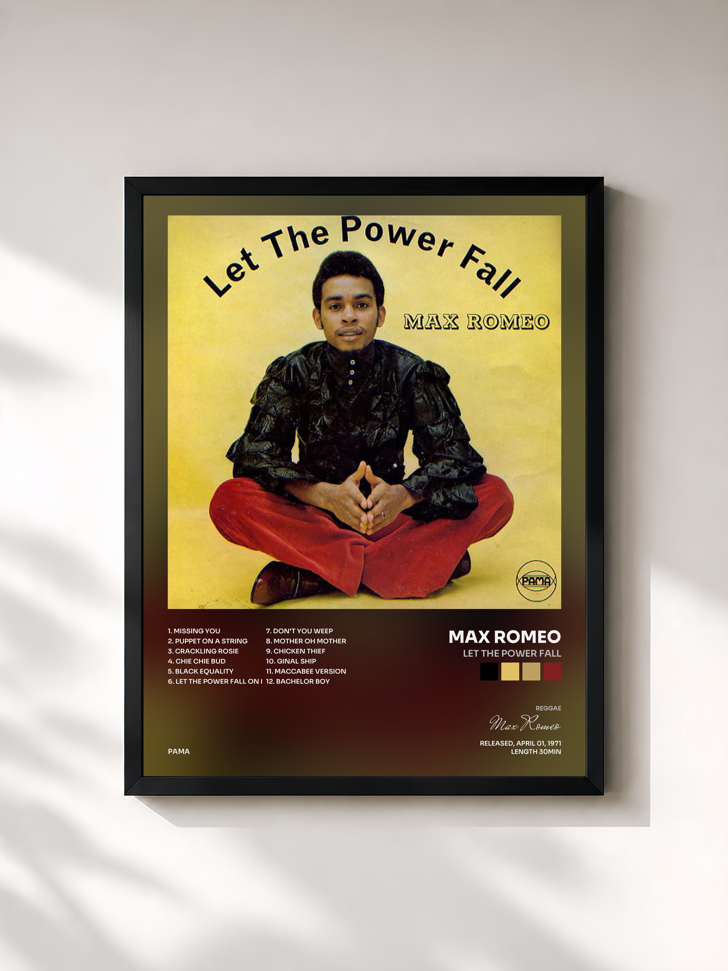 #noir Tableau de l'album Let The Power Fall de Max Romeo, cadre noir, imprimé et encadré en France
