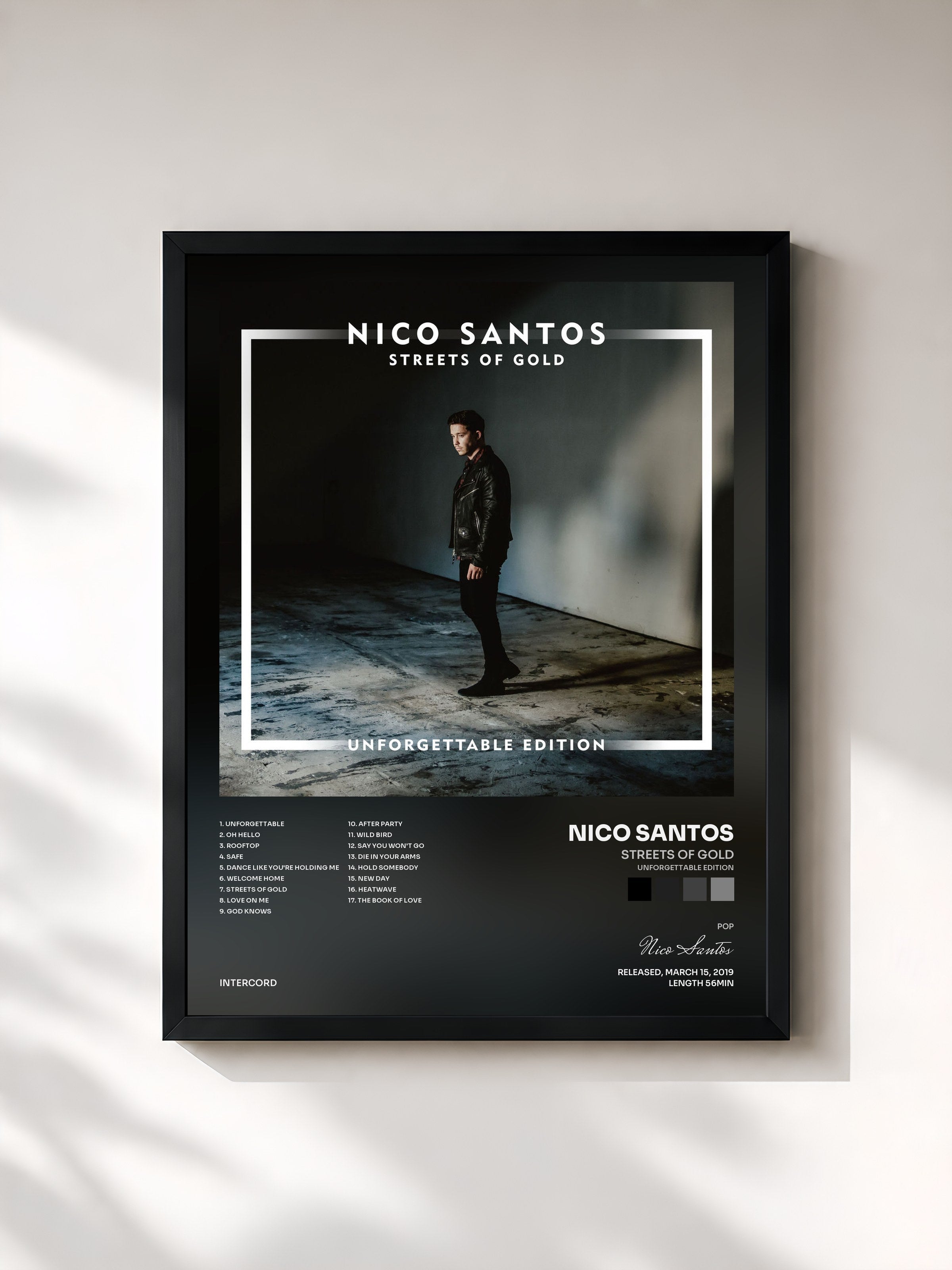 #noir Tableau de l'album Streets Of Gold (Unforgettable Edition) de Nico Santos, cadre noir, imprimé et encadré en France