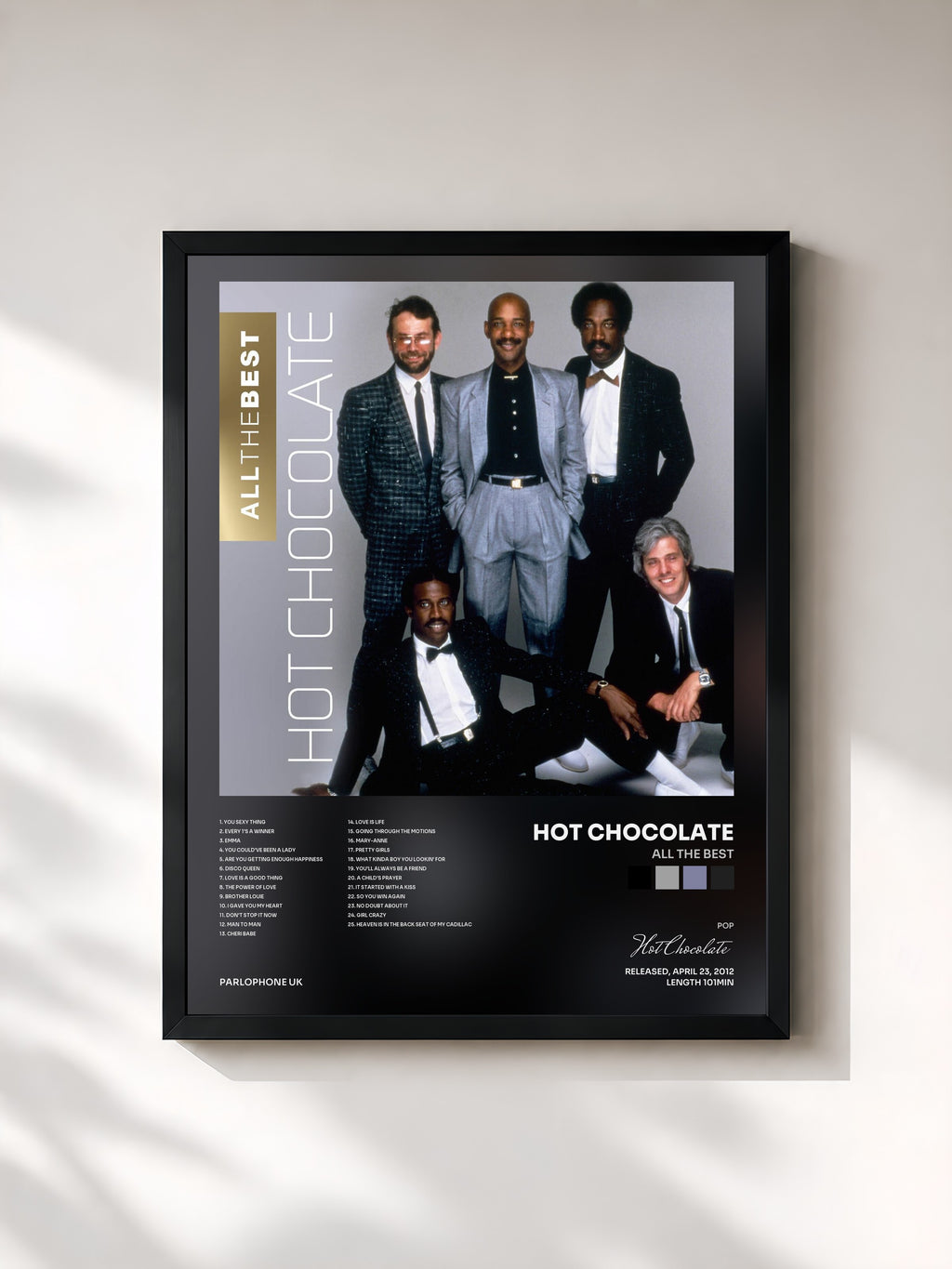 #noir Tableau de l'album All the Best de Hot Chocolate, cadre noir, imprimé et encadré en France