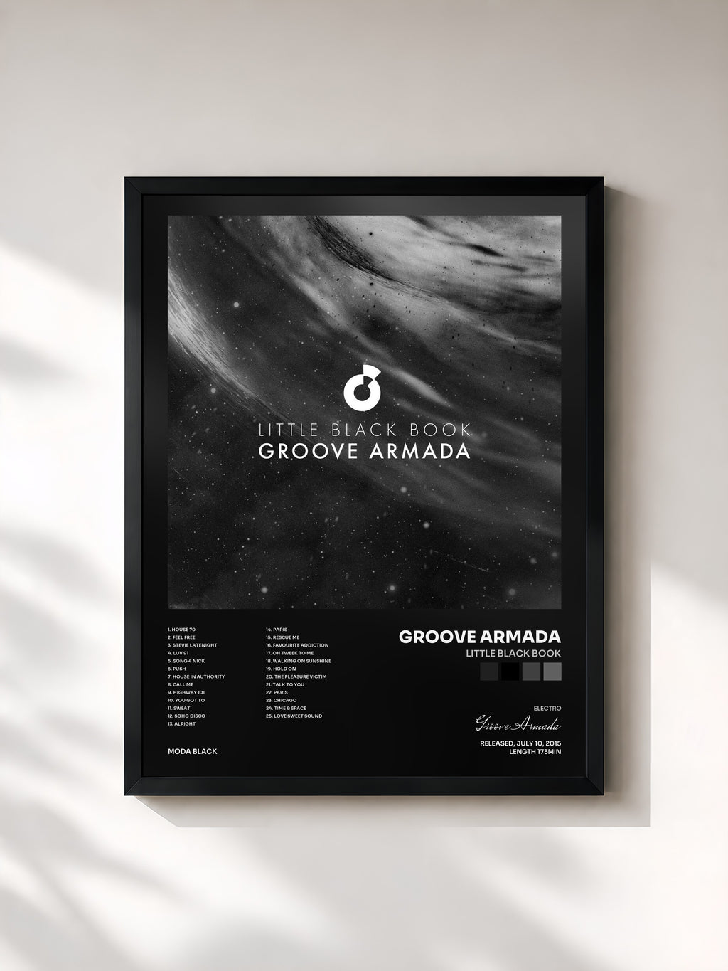 #noir Tableau de l'album Little Black Book de Groove Armada, cadre noir, imprimé et encadré en France